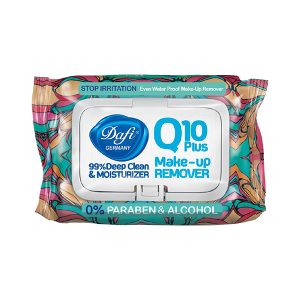 دستمال مرطوب پاک کننده آرایش دافی مدل Q10 (طرح گل ۲) ۵۰ عددی Dafi Q10 Stop Irritation Makeup Remover Wet Wipes