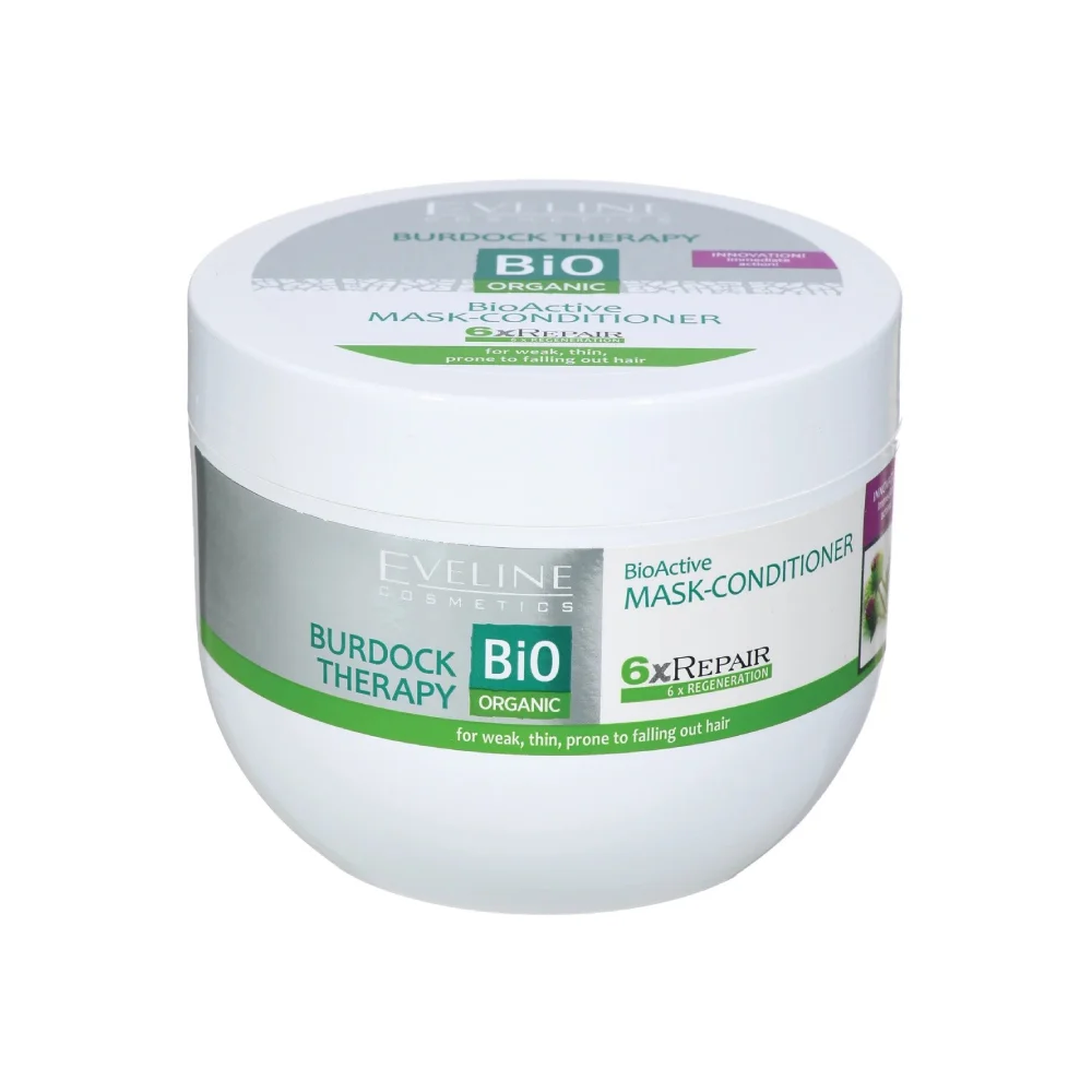 ماسک مو اولاین بیو ارگانیک برای ریزش مو حاوی بیدمشک 300 میل Eveline Bio Organic Burdock Therapy for Falling Out Hair Mask Conditioner 300ml