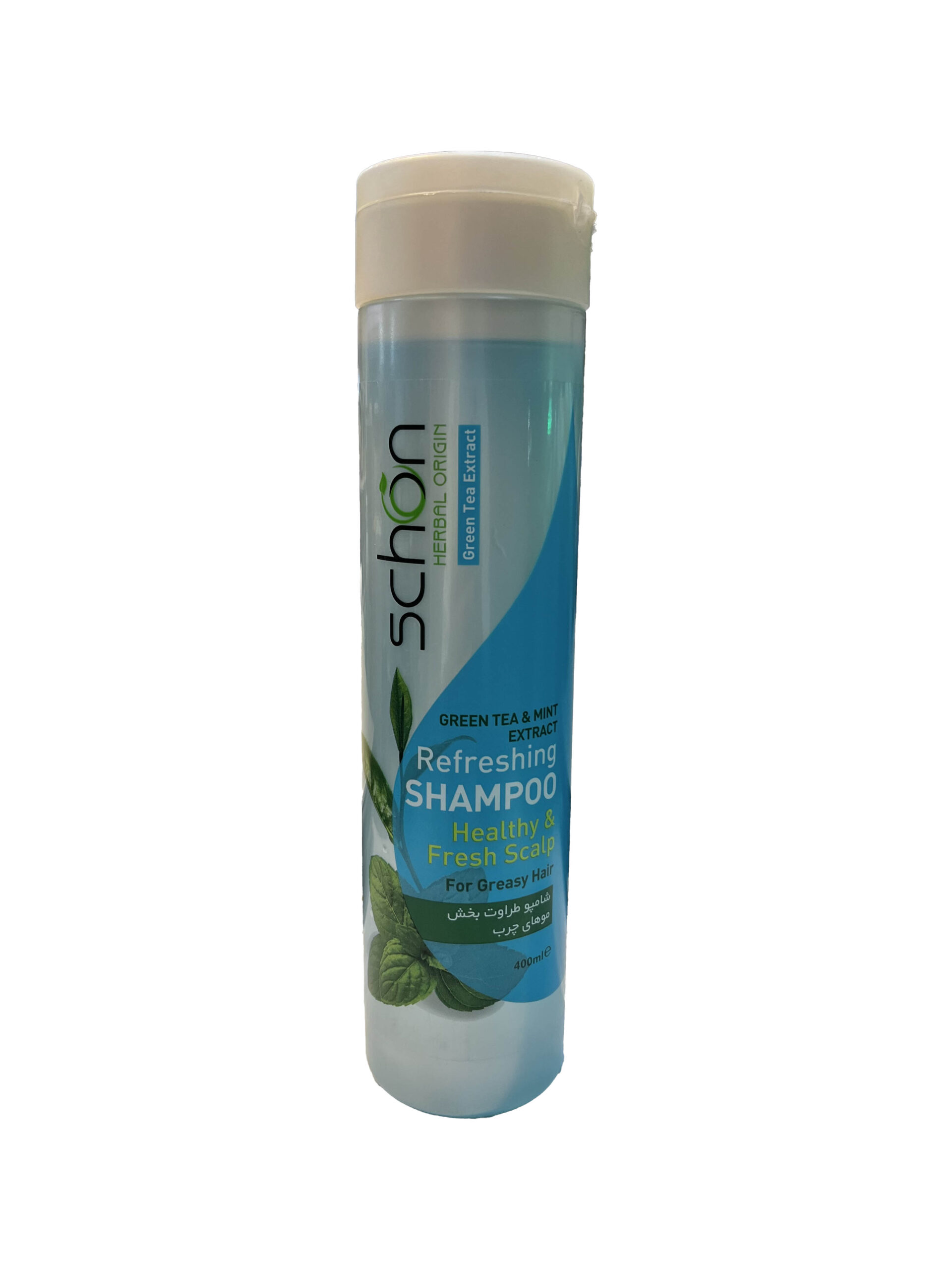 شامپو احیا کننده شون حاوی عصاره چای سبز و نعناع مناسب موهای چرب ۴۰۰ میلی لیتر Schon Refreshing Shampoo WITH Green Tea Mint Extract For Oily Hair ۴۰۰ml