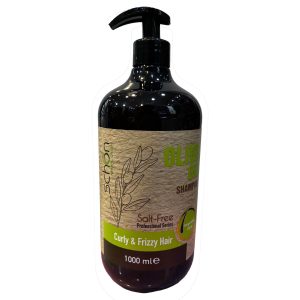 شامپو سر فاقد نمک شون مدل Olive Oil حاوی روغن زیتون مناسب موهای فر و مجعد حجم 1000 میل شون Schon olive oil shampoo without salt suitable for curly & frizzy hair, 1000 ml