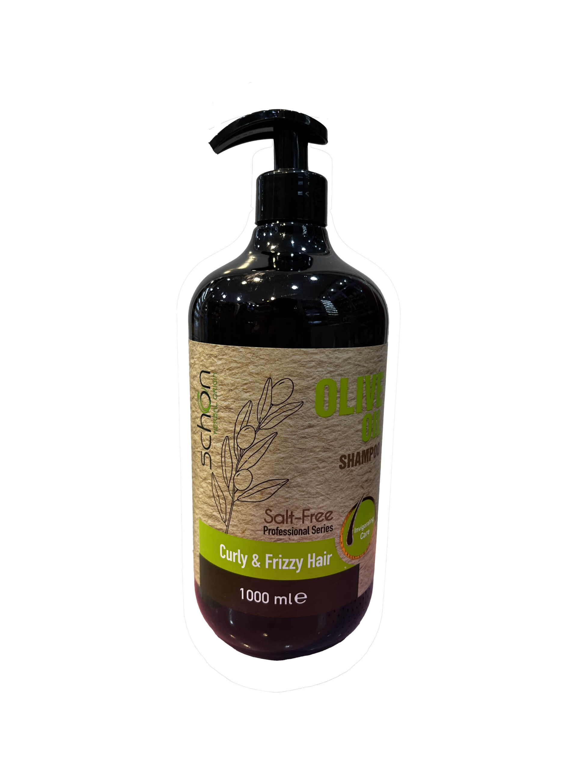 شامپو سر فاقد نمک شون مدل Olive Oil حاوی روغن زیتون مناسب موهای فر و مجعد حجم 1000 میل شون Schon olive oil shampoo without salt suitable for curly & frizzy hair, 1000 ml