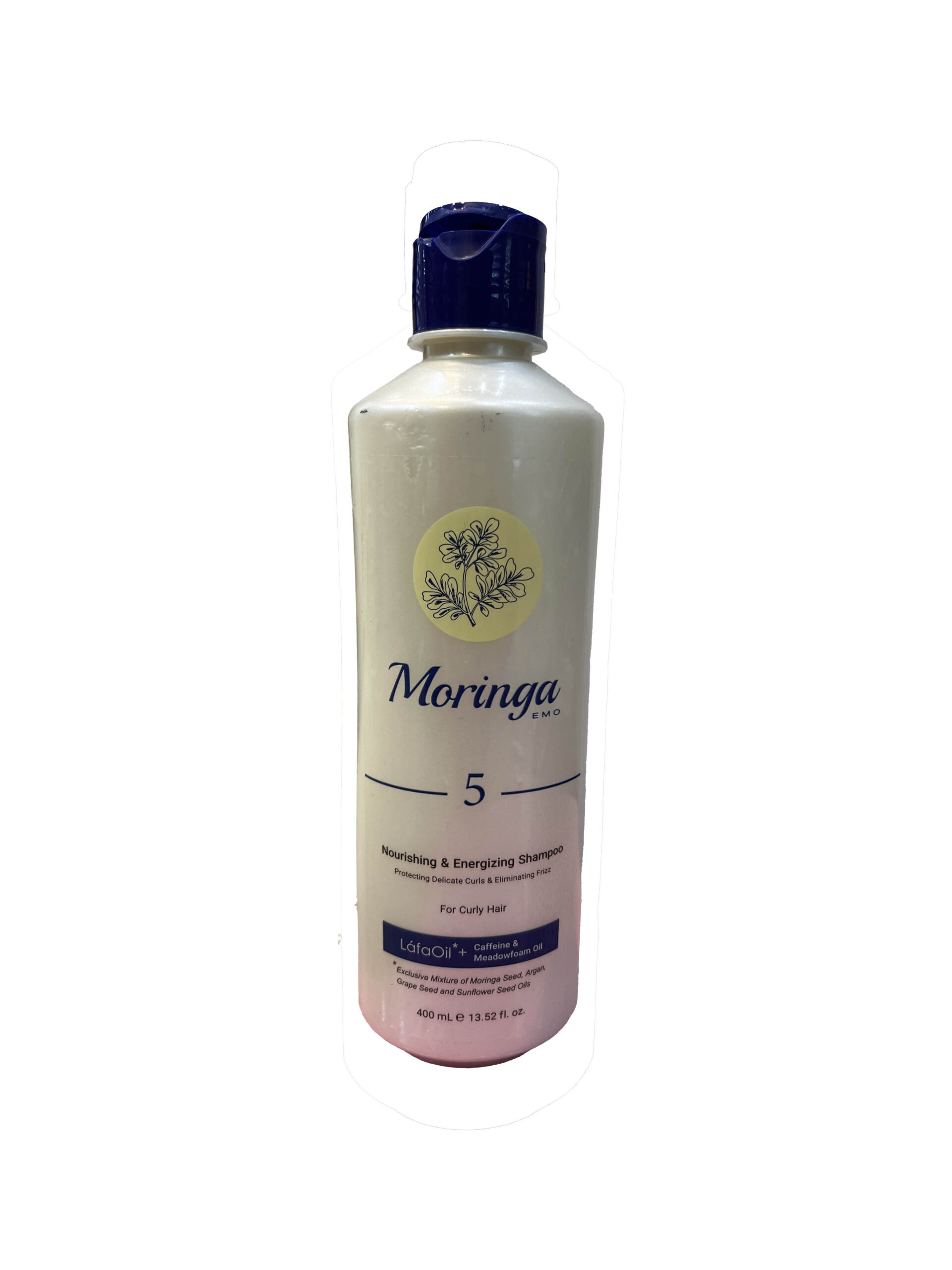 شامپو مغذی و انرژی بخش ۵ مورینگا امو مناسب موهای فر 400میل Moringa Emo ۵ Nourishing Shampoo For Curly Hair
