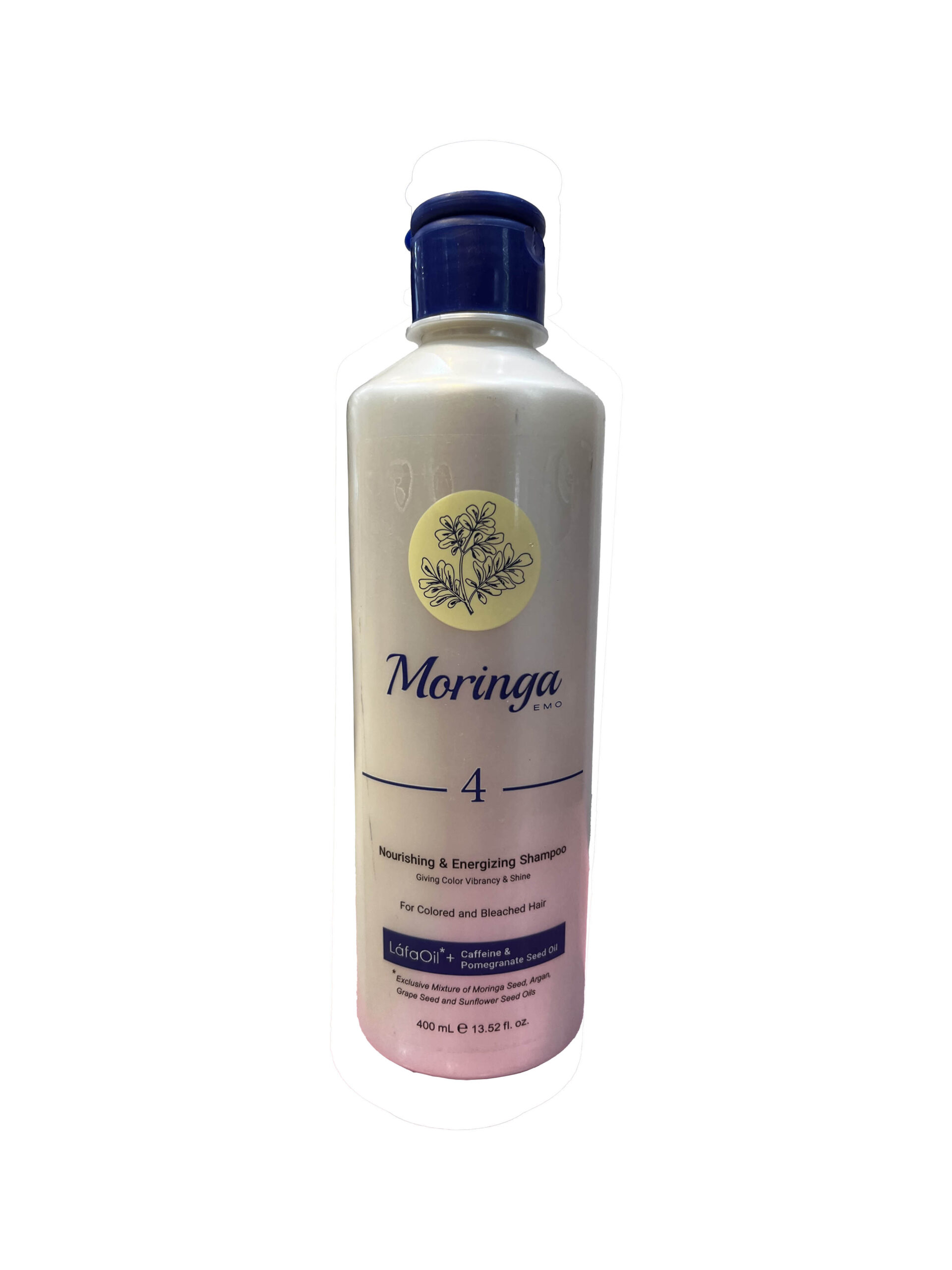شامپو مغذی و انرژی بخش ۴ مورینگا امو مناسب موهای رنگ و دکلره شده400میل Moringa Emo Nourishing Shampoo For Colored Hair