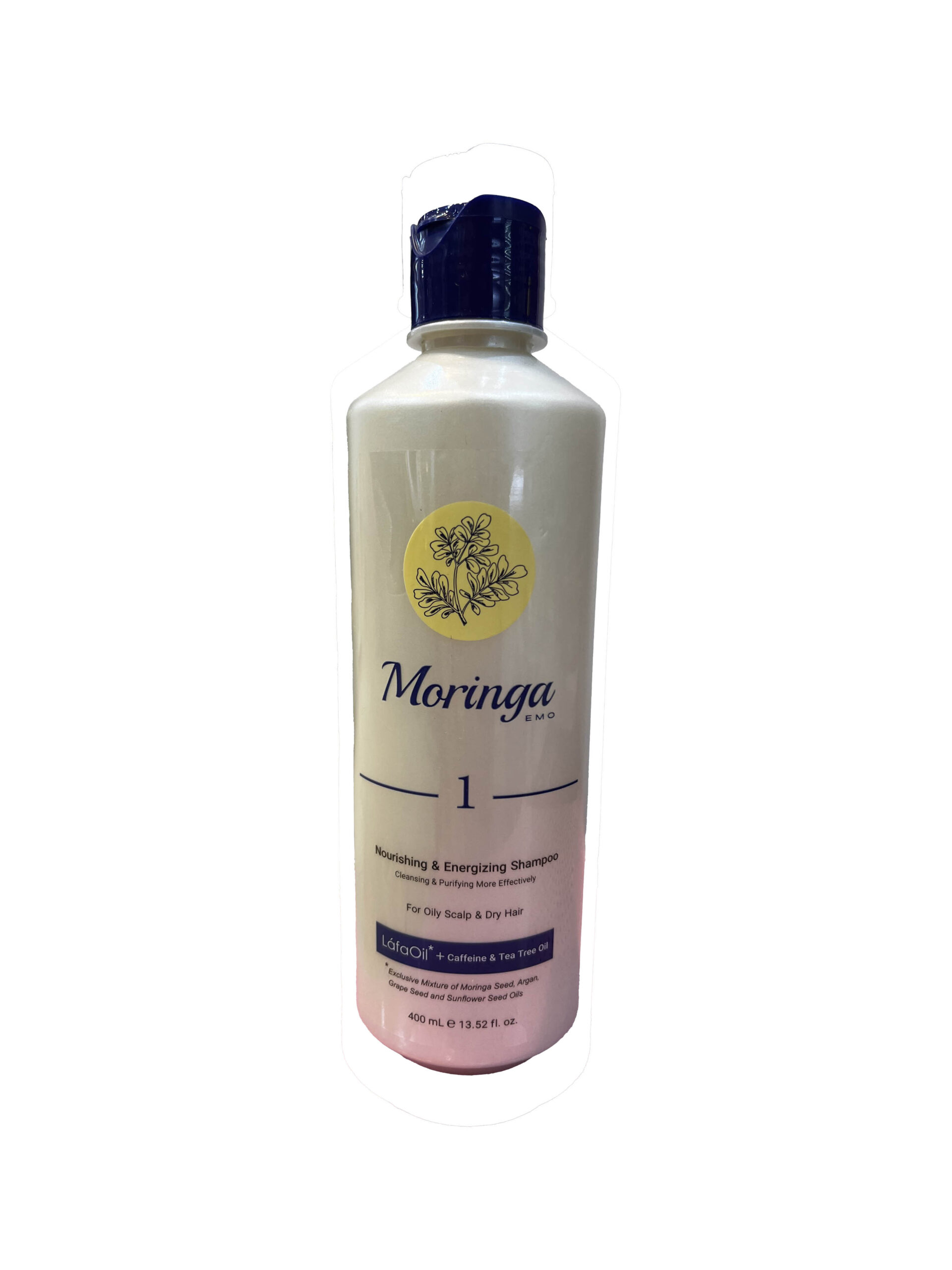 شامپو مغذی و انرژی بخش ۱ مورینگا امو مناسب پوست سر چرب و موی خشک  400میل Moringa Emo ۱ Nourishing & Energizing Shampoo for oily scalp and dry hair