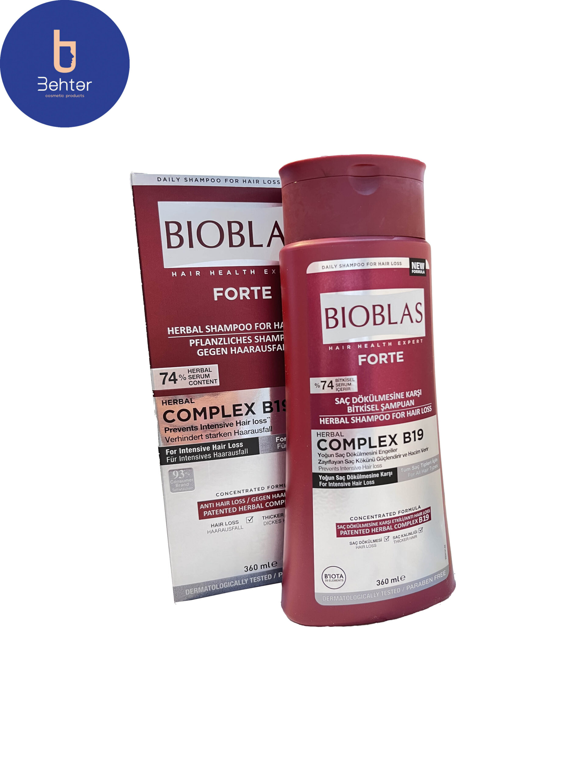 شامپو بیوبلاس فورت ضد ریزش حاوی کمپلکس B19 برای انواع مو حجم 360 میلBioblas Fort anti-fall shampoo containing B19 complex for all types of hair, volume 360 ​​ml
