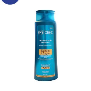 شامپو رستورکس تقویت و ترمیم کننده مو و ضد شکنندگی حاوی کراتین و آرگان 500میلStrengthening and restoring hair and anti-brittleness shampoo containing Keratin and Argan Restorex 500 ml