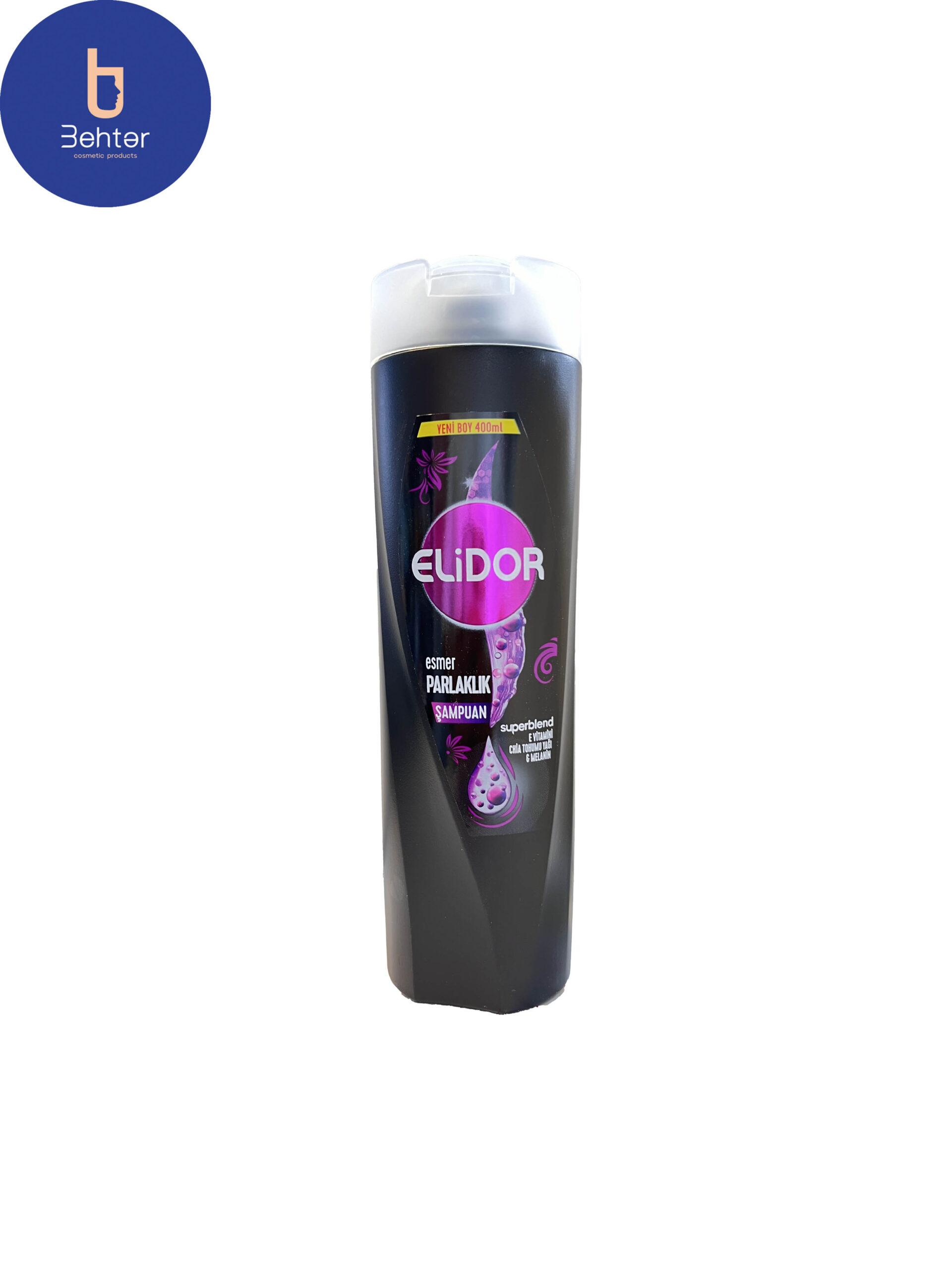شامپو براق کننده موهای مشکی الیدور حاوی ویتامین E و ملانین 400میلElidor black hair shining shampoo containing vitamin E and melanin 400 ml