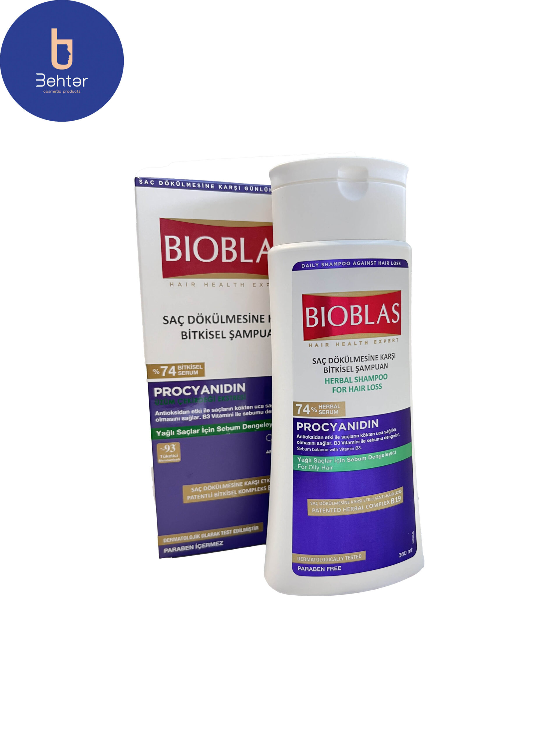 شامپو بیوبلاس مخصوص موی چرب با خاصیت ضد چربی و ضد ریزش360میلBioblas shampoo for oily hair with anti-grease and anti-shedding properties, 360 ml