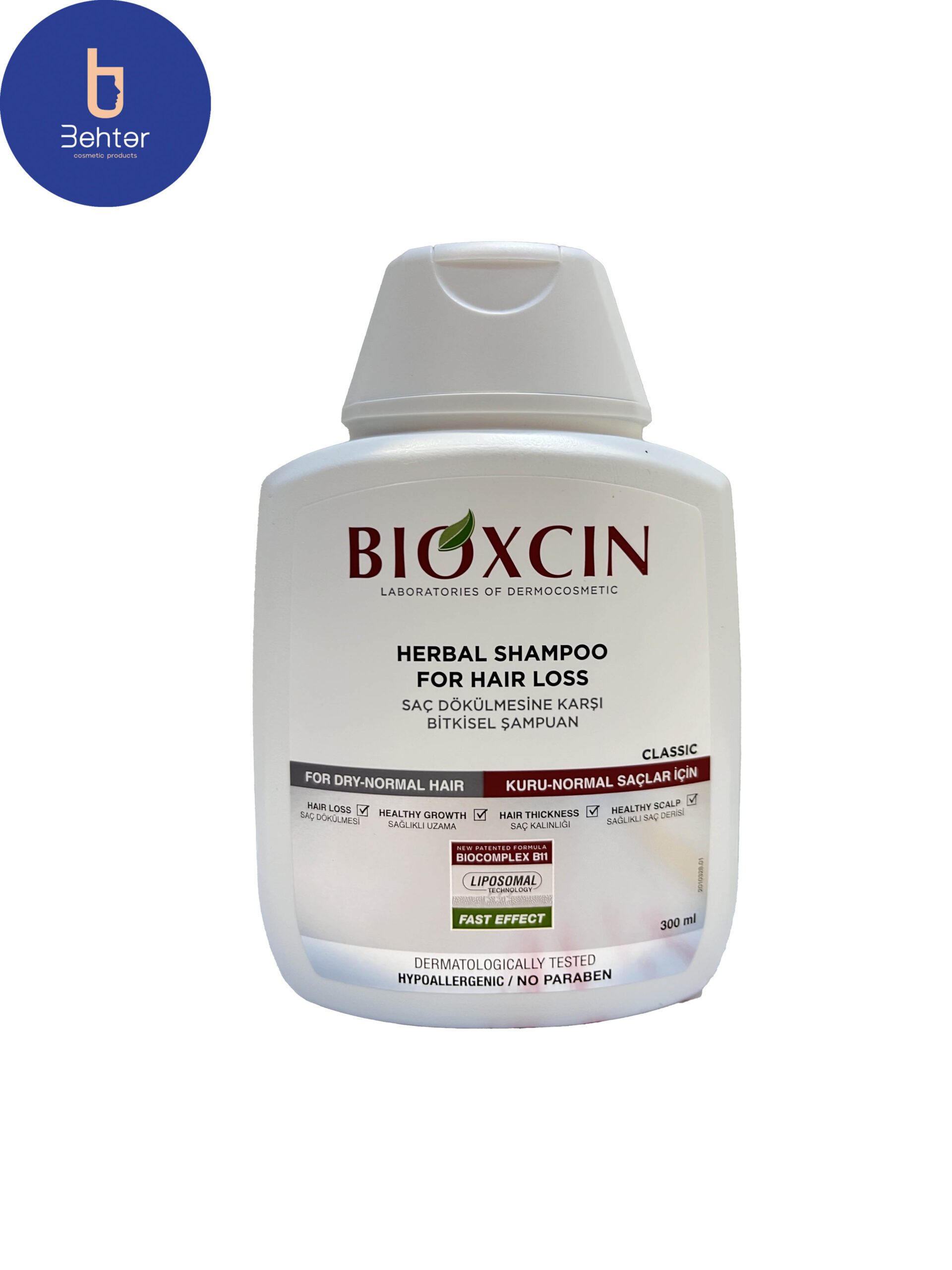 شامپو بيوكسين ضد ريزش گياهي مدل كلاسيك مناسب موهاي نرمال و خشك 300 میلBioxin anti-hair loss herbal shampoo, classic model, suitable for normal and dry hair, 300 ml