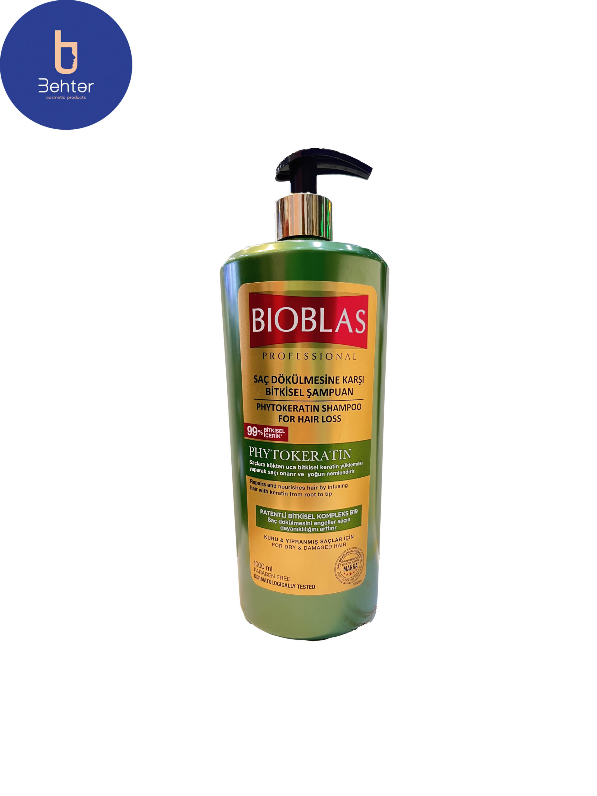 شامپو بیوبلاس مدلPHYTOKERATIN ضد ریزش موی نرمال تا خشک 1000میلPhytokeratin bioblas shampoo against normal to dry hair loss 1000 ml
