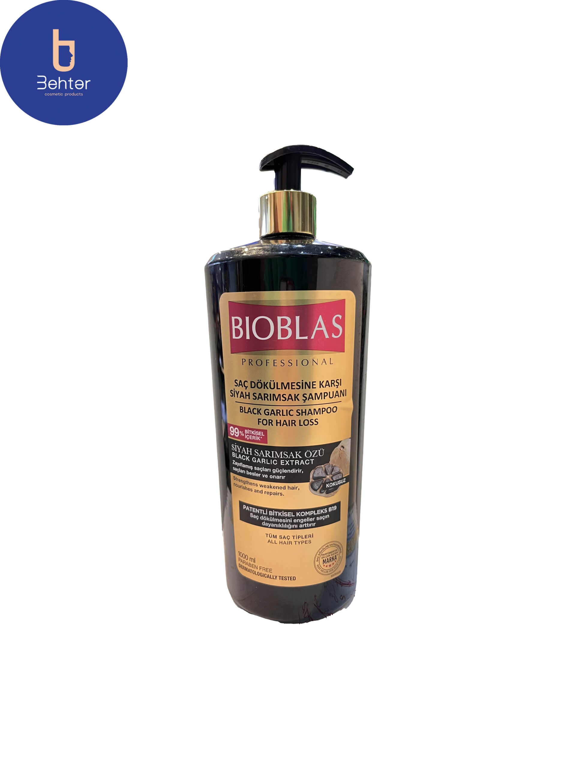 شامپو بیوبلاس مدل Black Garlic Extract ضد ریزش انواع مو حاوی عصاره سیر سیاه 1000میلBioblas Black Garlic Extract anti-hair loss shampoo containing black garlic extract 1000 ml