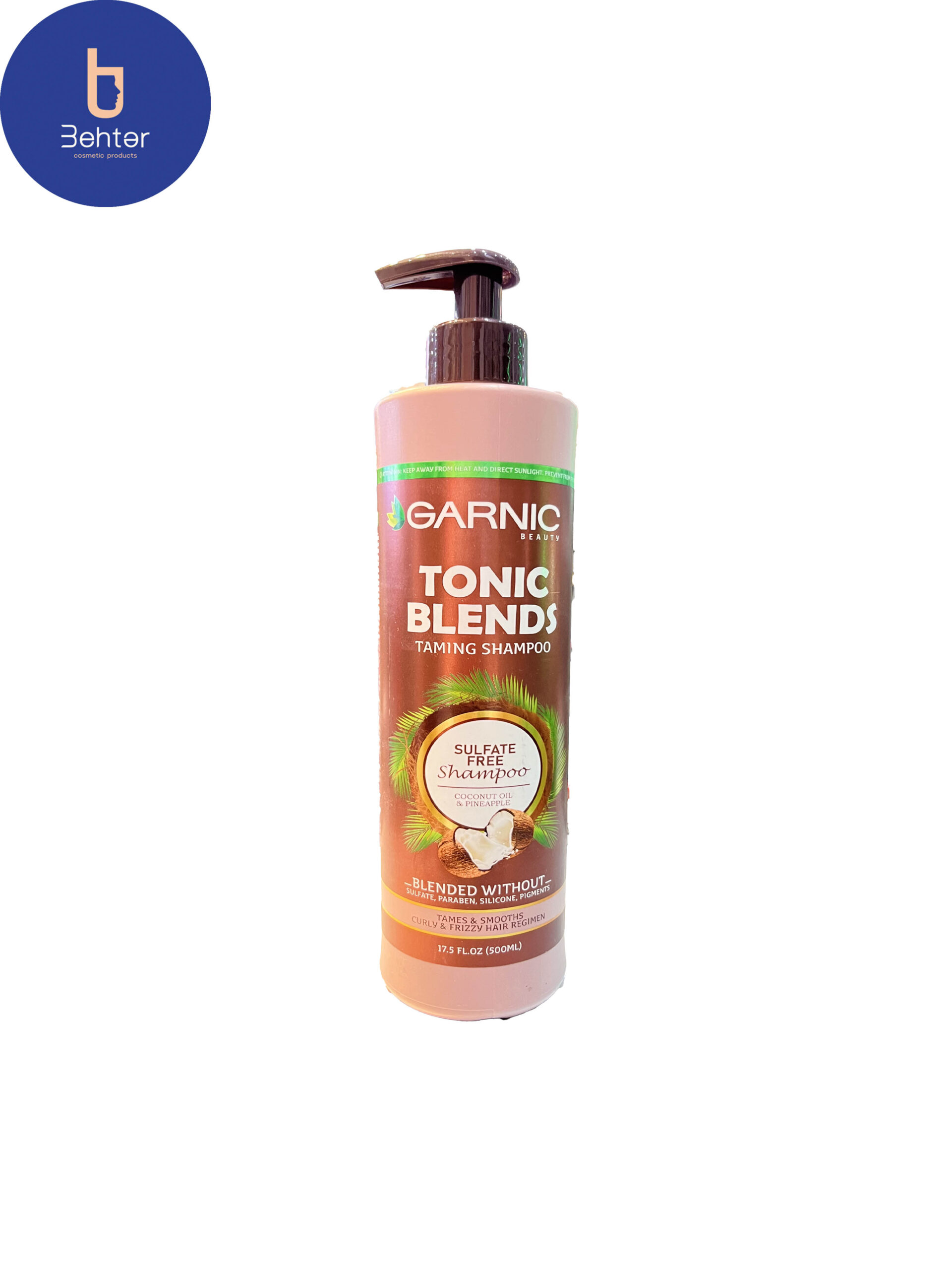 شامپو گارنیک بدون سولفات مناسب موهای مجعد و فر حاوی روغن نارگیل و آناناس500میلGarnik shampoo without sulfate, suitable for curly hair, containing coconut oil and pineapple, 500 ml