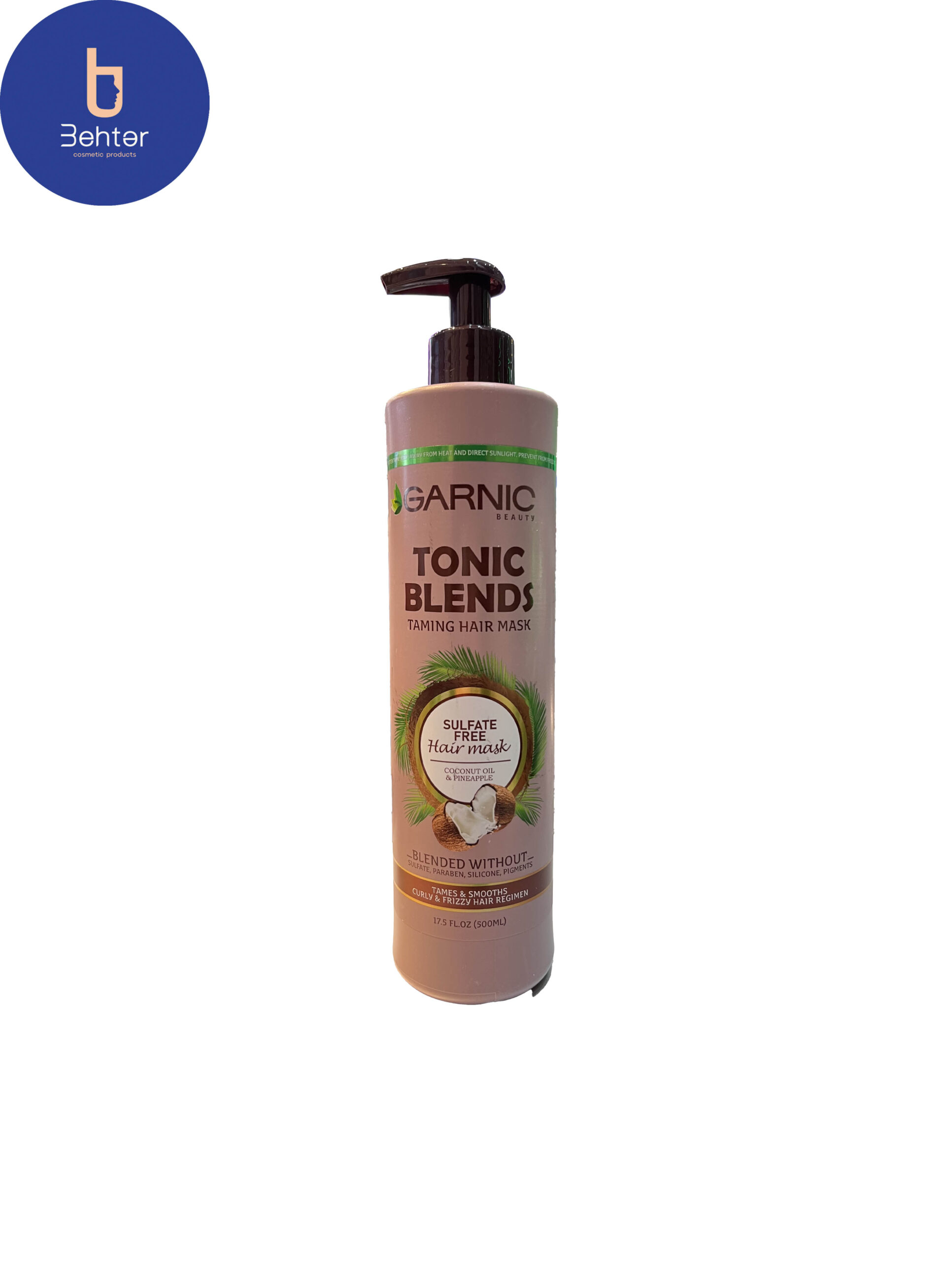 ماسک گارنیک بدون سولفات مناسب موهای مجعد و فر حاوی روغن نارگیل و آناناس500میلGarnik mask without sulfate, suitable for curly hair, containing coconut oil and pineapple, 500 ml