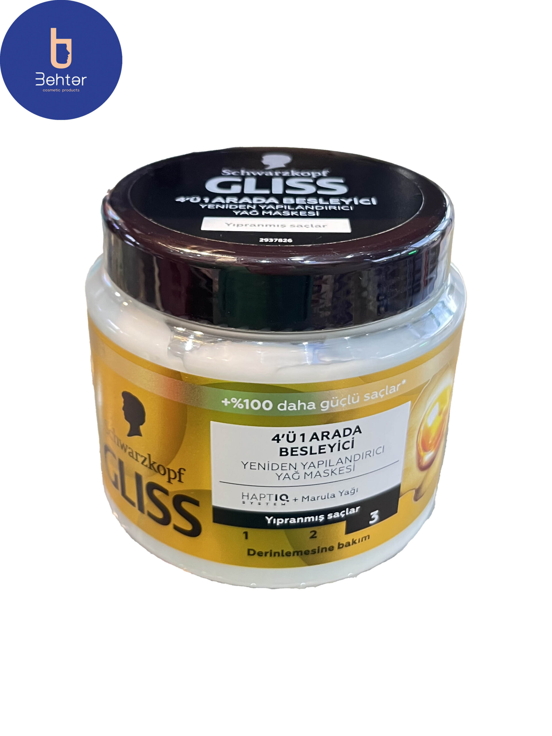 ماسک مو گلیس طلایی 4 در 1 مدل BESLEYICI مناسب موهای آسیب دیده 400 میل BESLEYICI 4 in 1 Golden Gliss hair mask, suitable for damaged hair, 400 ml