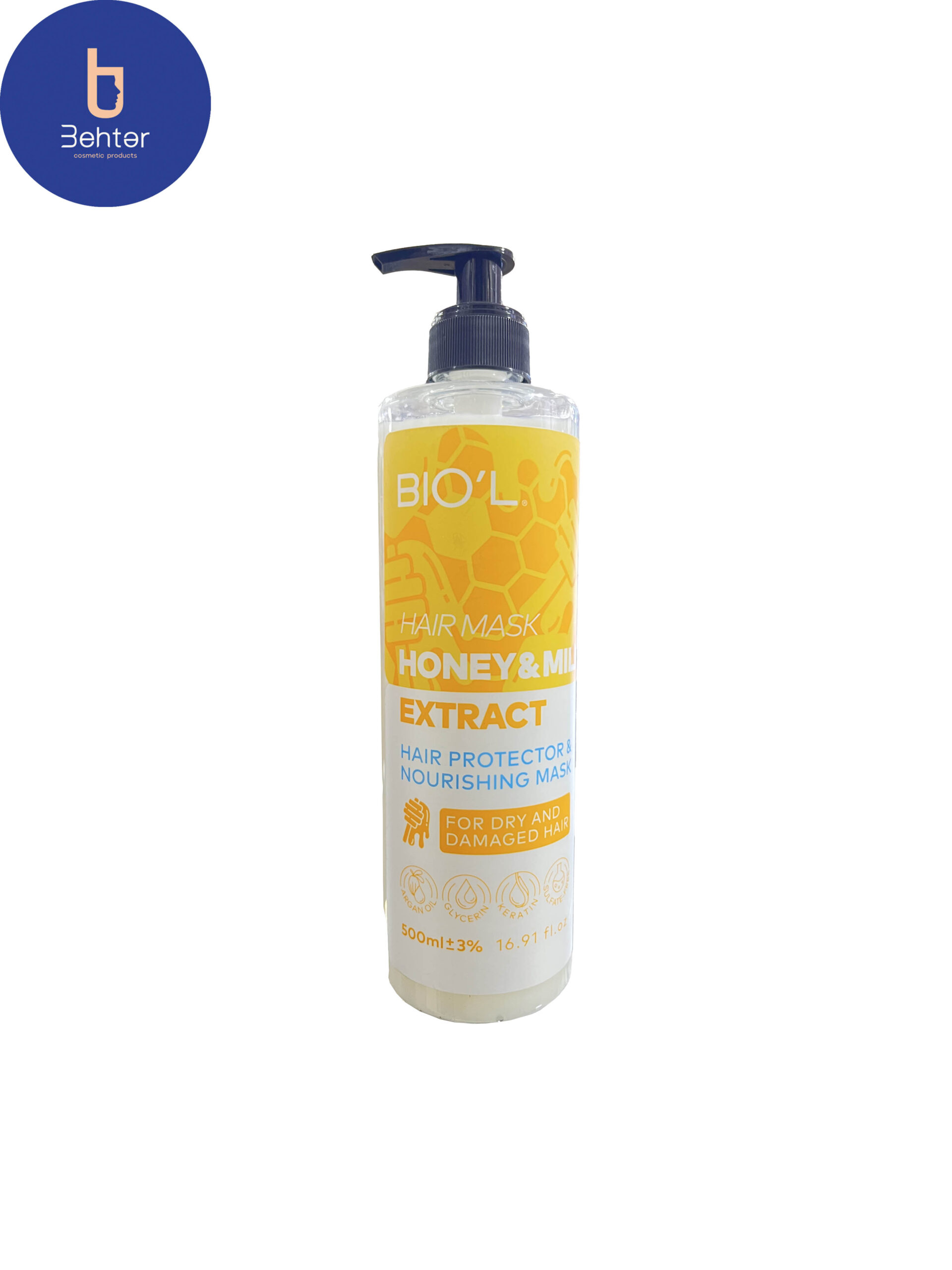 ماسک مو بیول حاوی عصاره شیر و عسل مخصوص مو خشک و آسیب دیده حجم 500 میلیBiol hair mask containing milk and honey extract for dry and damaged hair, volume 500 ml