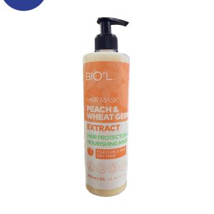 ماسک مو بیول مدل PEACH AND WHEAT GERM مناسب موهای خشک و فر حجم ۵۰۰ میلBIOL hair mask, model PEACH AND WHEAT GERM, suitable for dry and curly hair, volume 500 ml
