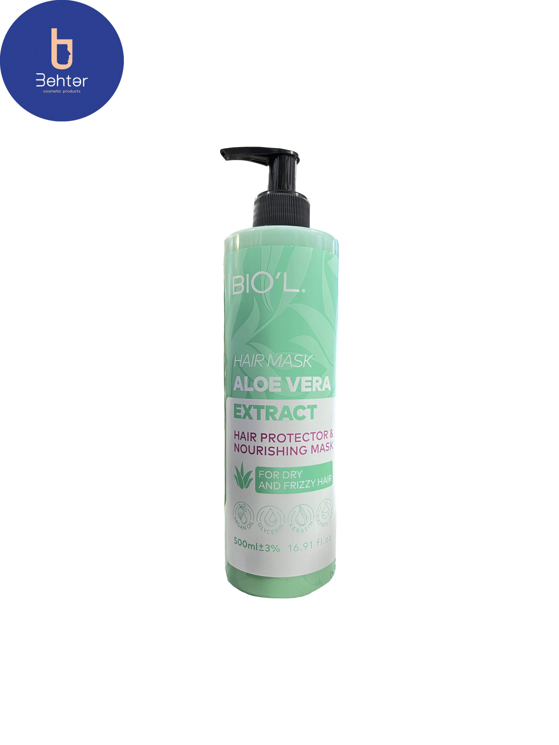 ماسک مو بیول مدل ALOE VERA EXTRACT مناسب موهای موی خشک و وز 500 میل BIOL hair mask, ALOE VERA EXTRACT model, suitable for dry and frizzy hair, 500 ml