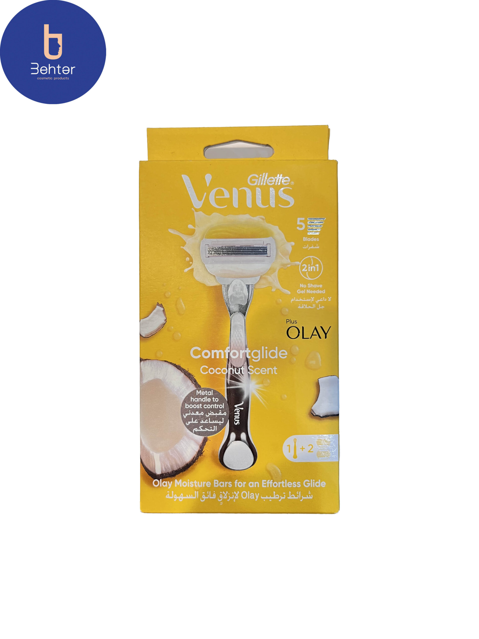 خودتراش 5لبه ونوس مدل olay plus comfortglide coconut دارای 2 عدد یدکOlay plus comfortglide coconut self shaver with 2 spare parts