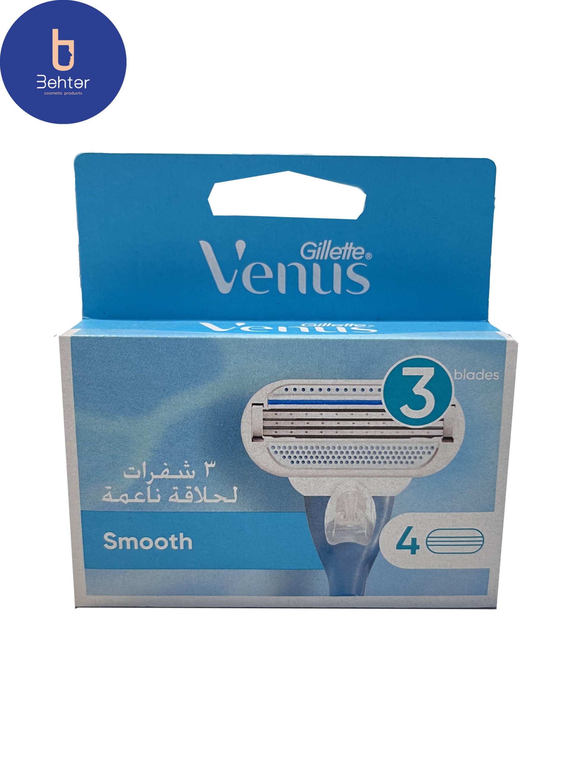 تیغ یدک ژیلت سه لبه ونوس مدل smooth بسته 4 عددیGillette Venus three-edged spare razor, flat model, 4 pieces