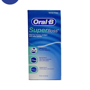 نخ دندان اورتودنسی Oral B مدل SUPER FLOSS بسته 50 عددی Orthodontic dental floss Oral B , Super floss model, pack of 50 pieces