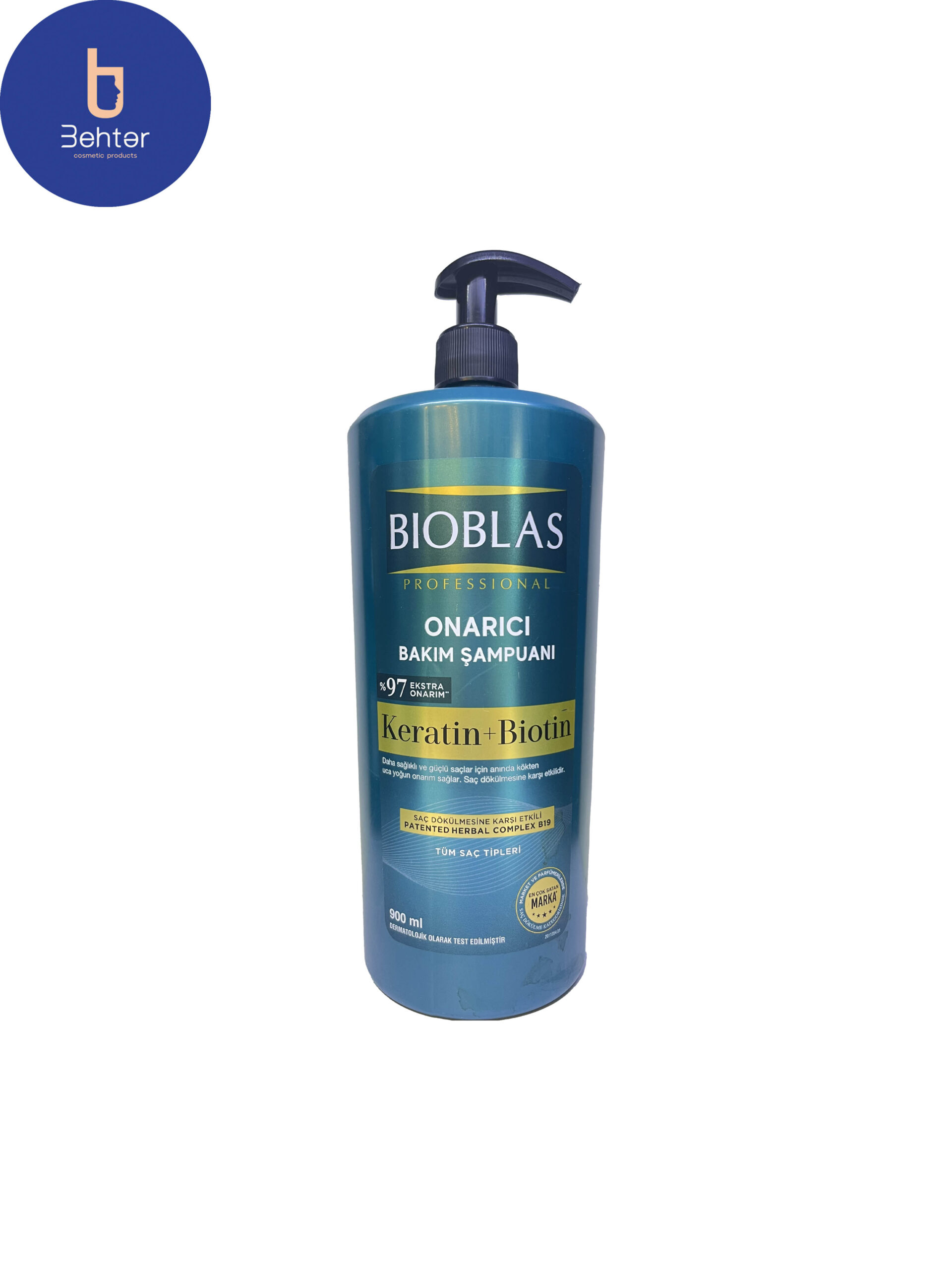 شامپو کراتین و بیوتین Bioblasمدل ONARICI مناسب انواع مو حجم 900 میل Bioblas keratin and biotin shampoo, ONARICI model, suitable for all hair types, volume 900 ml