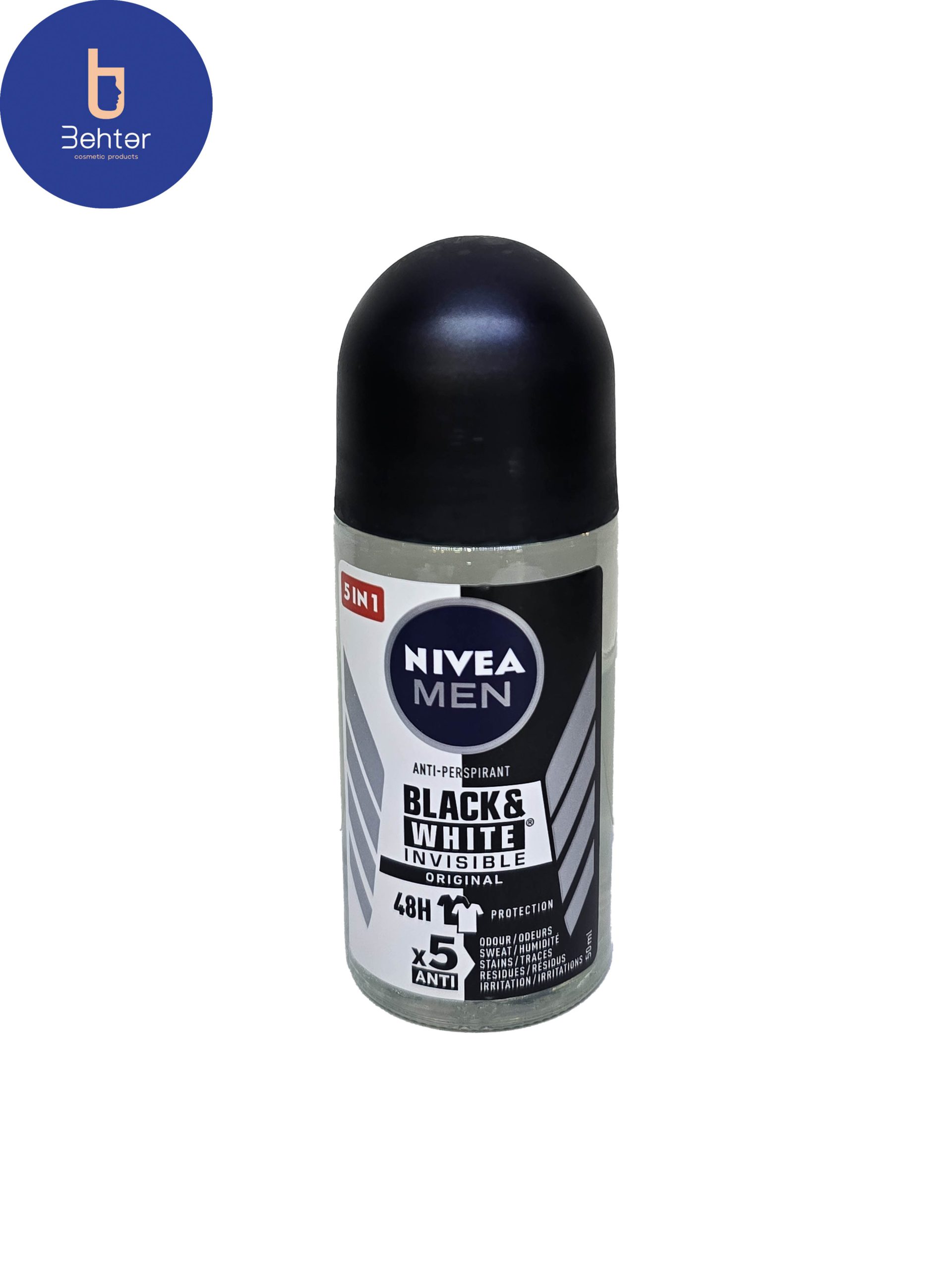 رول ضد تعریق مردانهNivea مدل Black & White invisible حجم 50میل Nivea antiperspirant roll for men, Black & White invisible model, volume 50 ml