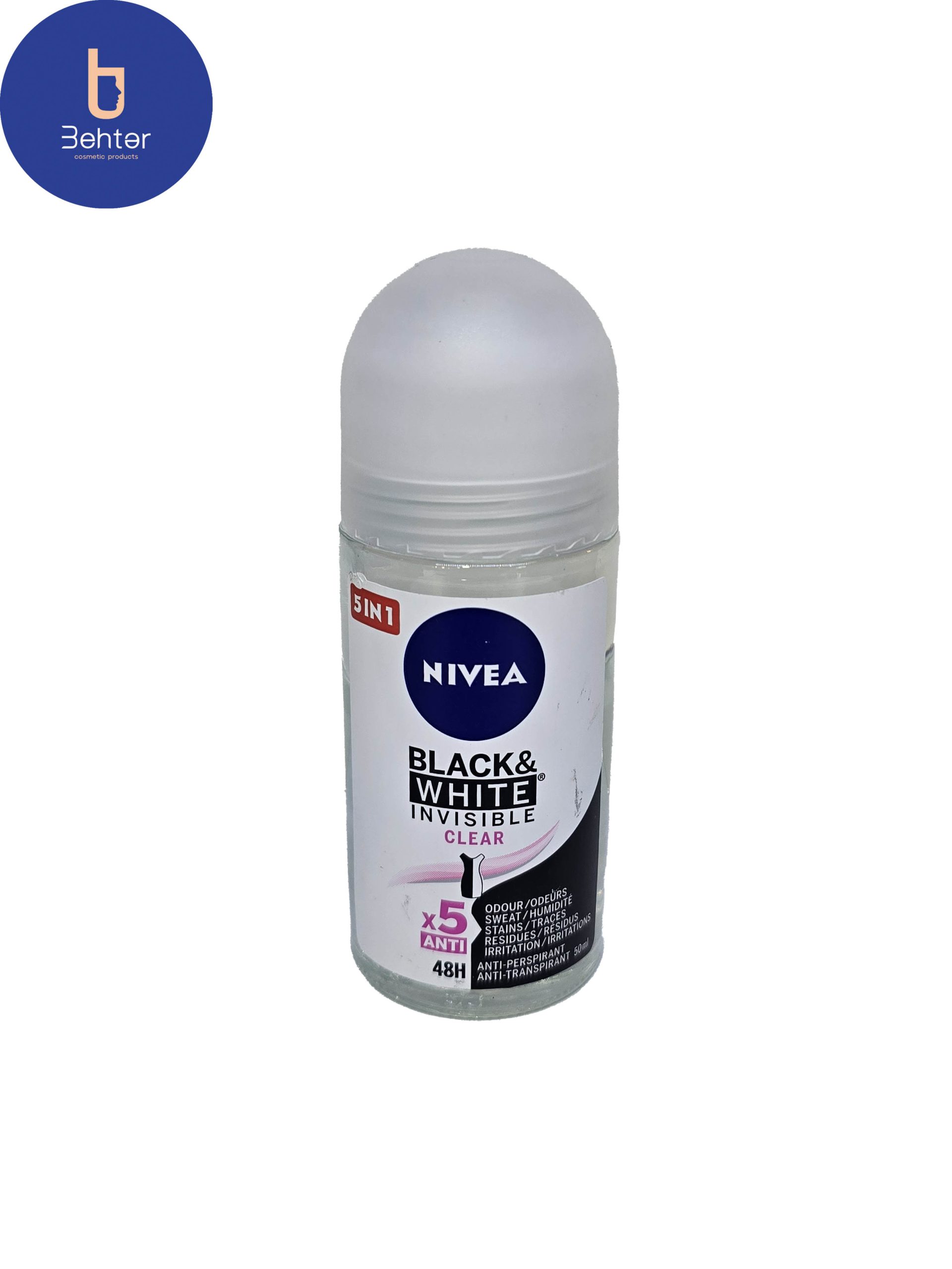 رول ضد تعریق زنانه Nivea مدل Black & White Clear حجم50میل Nivea women’s antiperspirant roll, Black & White Clear model, volume 50 ml