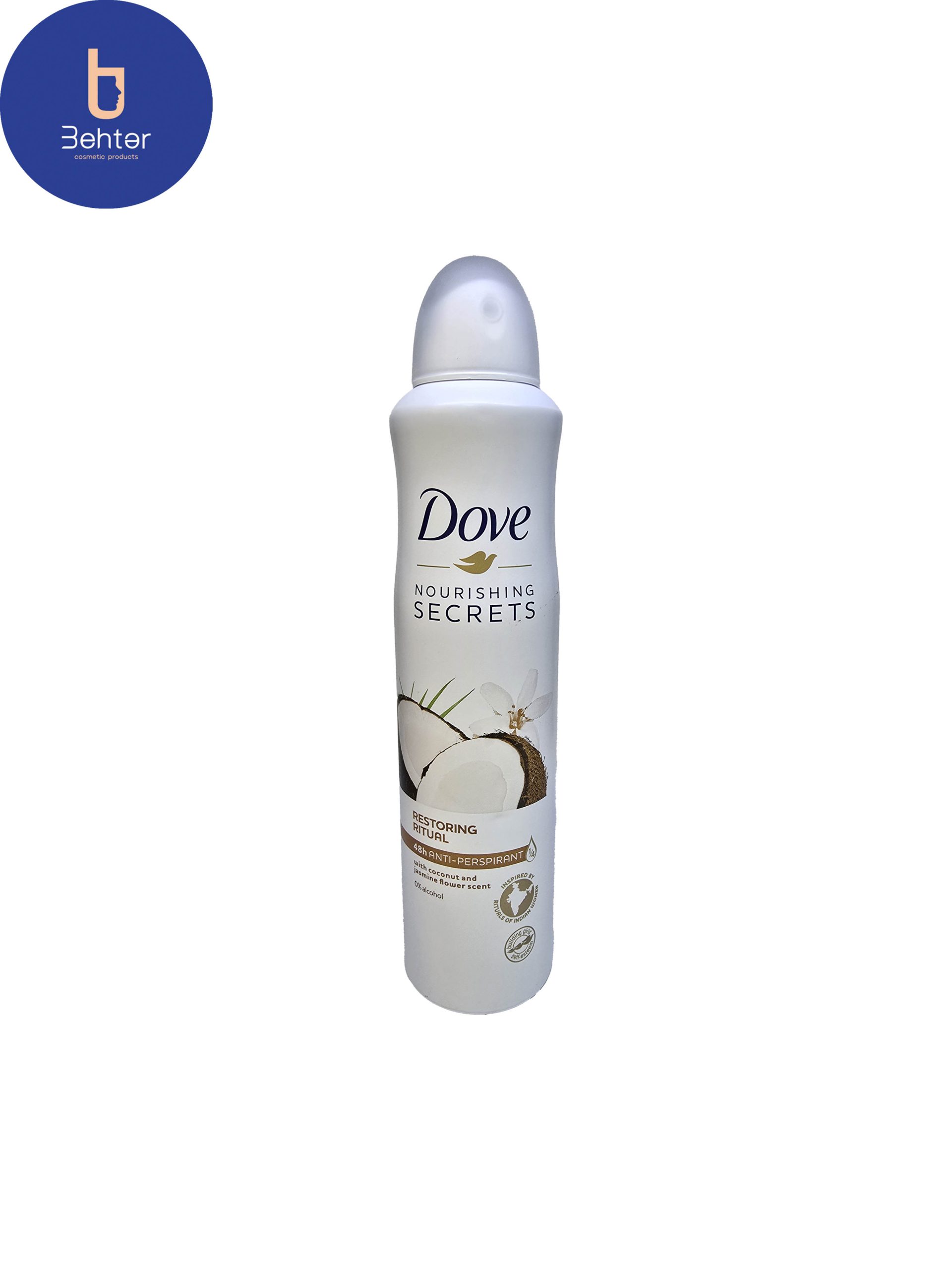 اسپری ضدتعریق زنانه داو با رایحه نارگیل و یاس مدل nourishing secretsحجم ۲۵۰ میلی لیترDove women’s antiperspirant spray with coconut and jasmine scent, Nourishing Secrets model, volume 250 ml