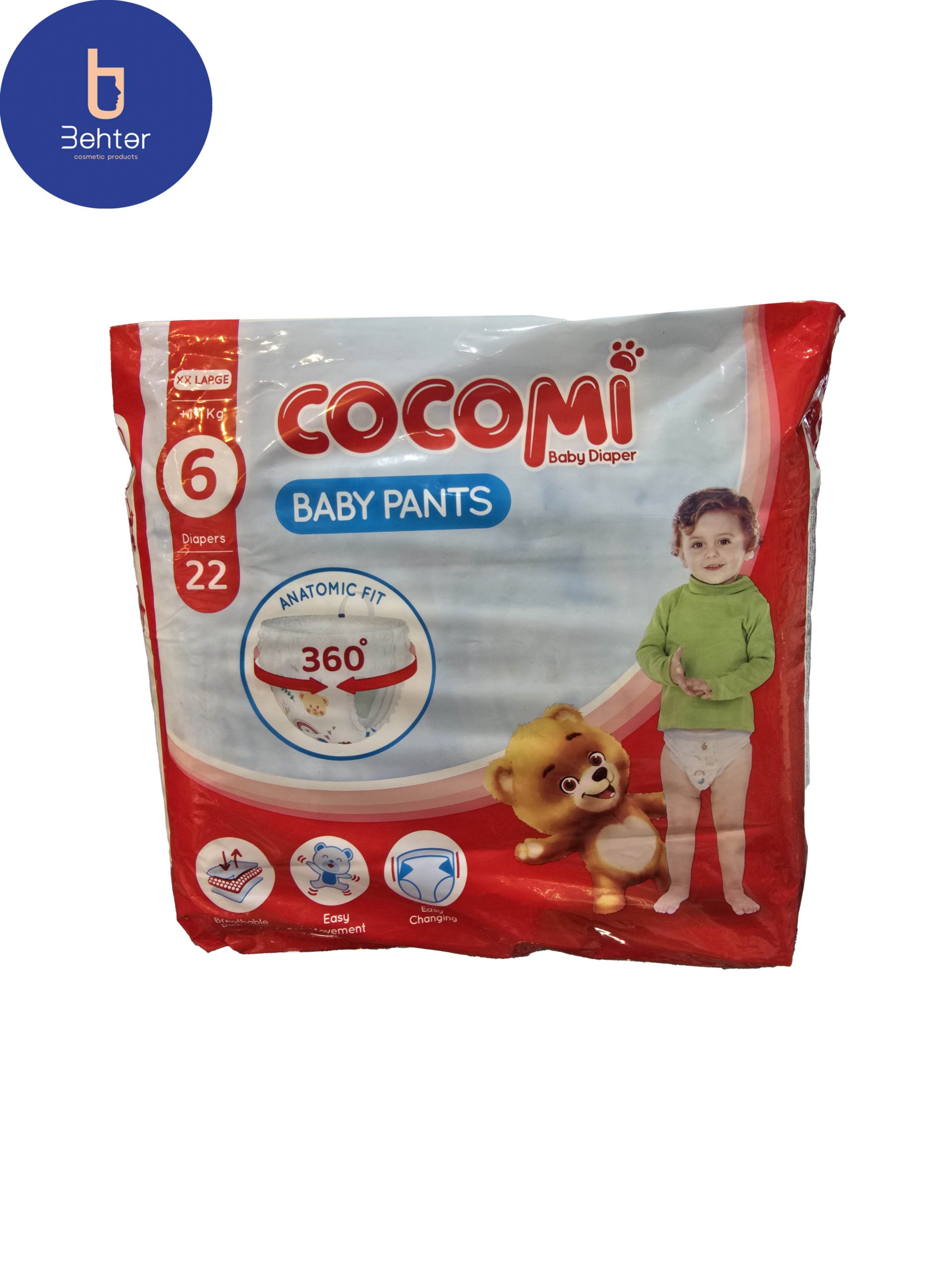 پوشک کوکومی شورتی سایز ۶ XX LARGE بسته بندی ۲۲ عددی Cocomi shorty diapers, size 6 XX LARGE, 22 pack