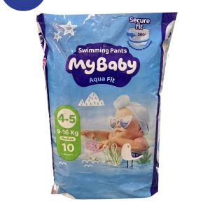 پوشک استخری مای بیبی سایز 4 تا 5 MEDIUM بسته بندی 10 عددی My Baby pool diapers, size 4 to 5 MEDIUM, 10 pack