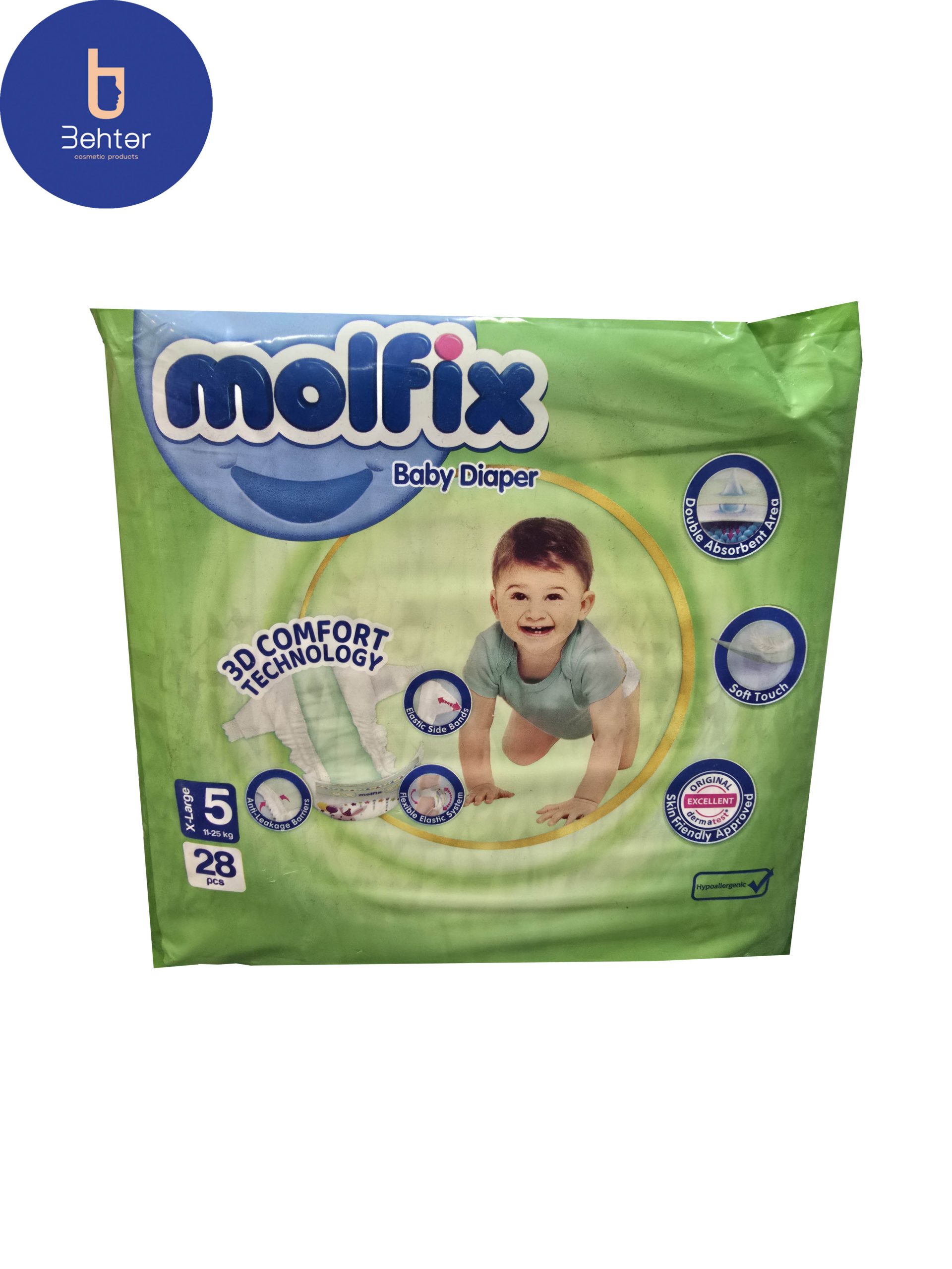 پوشک مولفیکس سایز 5 XLARGE بسته بندی 28 عددی Molfix diaper size 5 XLARGE , 28 pack