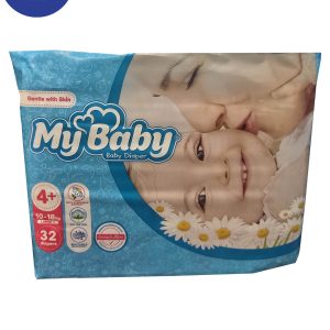 پوشک مای بیبی سایز 4 پلاس +LARGE بسته بندی 32 عددی My Baby diapers ,size 4 plus LARGE+ , 32 pcs