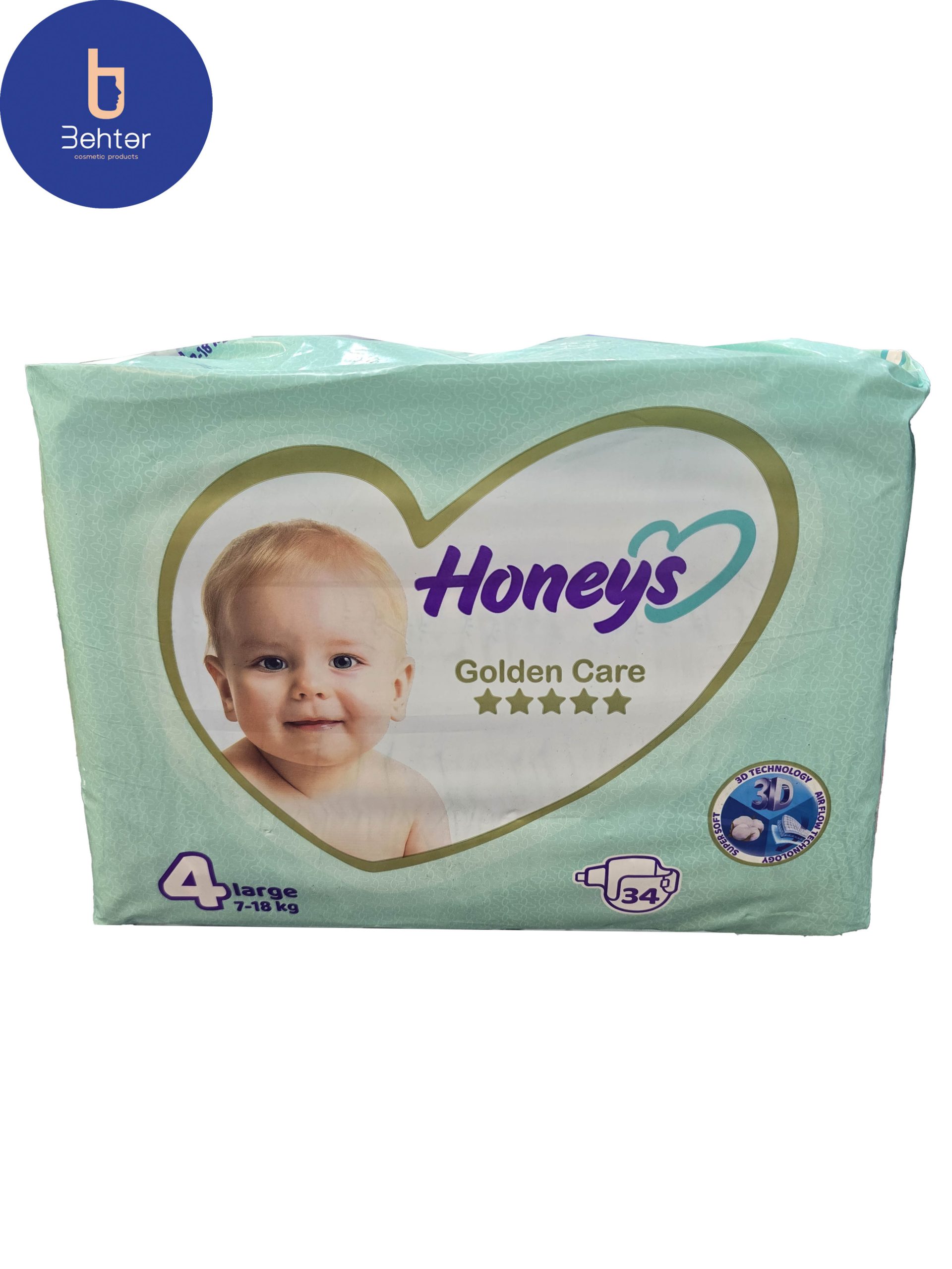 پوشک هانیز سایز 4 LARGE بسته بندی 34 عددی  Honeys diapers , size 4 LARGE, 34 pcs