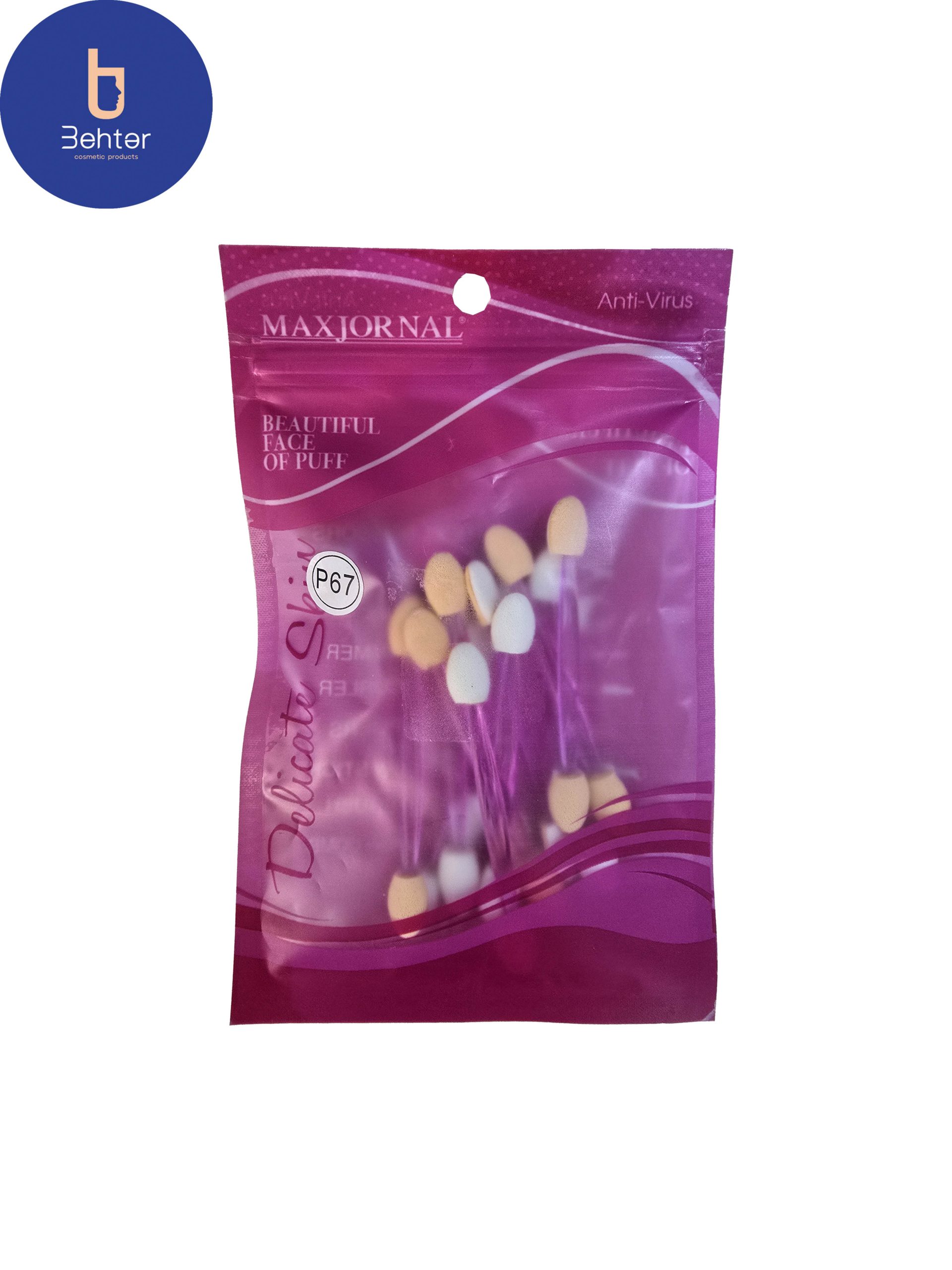 براش سایه چشم و ابرو دو طرفه مکس ژورنال کد P67 بسته بندی 12 عددی Double-sided eye shadow and eyebrow brush, Max Journal P67, pack of 12