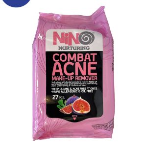 دستمال  مرطوب آرایش پاک کن ضد جوش نینو  بسته بندی27 عددی Nino anti-pimple makeup remover wipes, pack of 27