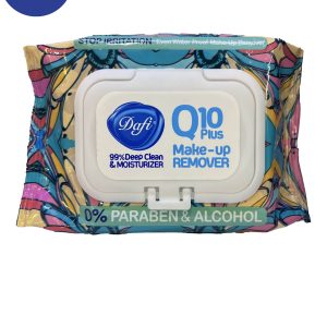 دستمال مرطوب پاک کننده آرایش دافی مدل Q10 گلدار بسته بندی50 عددی Duffy make-up remover wet wipes, model Q10, floral, packing 50 pieces
