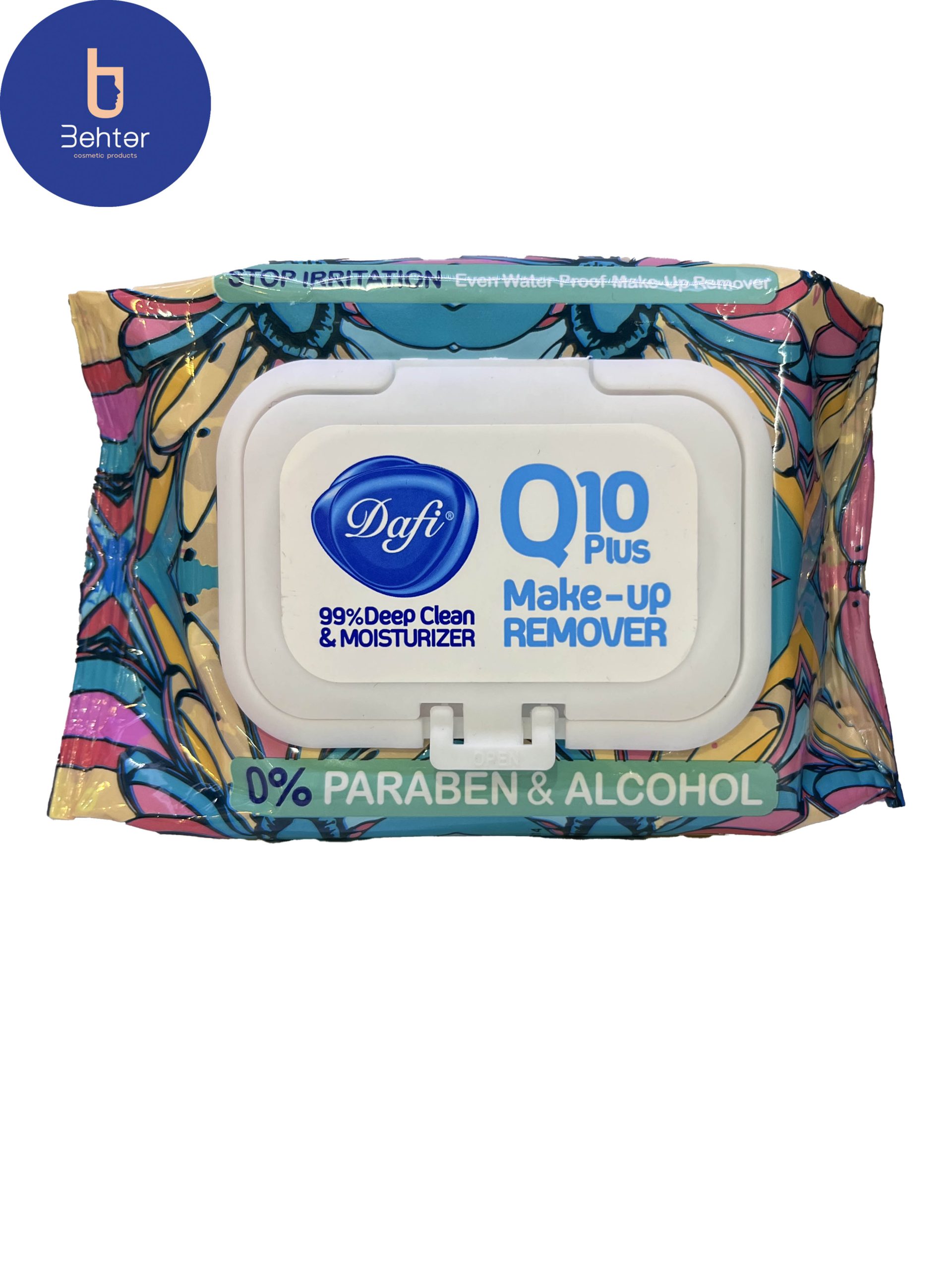 دستمال مرطوب پاک کننده آرایش دافی مدل Q10 گلدار بسته بندی50 عددی Duffy make-up remover wet wipes, model Q10, floral, packing 50 pieces