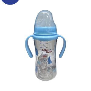 شیشه شیرخوری پیرکس دسته دار ارتودنسی بی بی لند 493 کد 240 میل Baby land Pyrex orthodontic milk bottle with handle 493 code 240 ml
