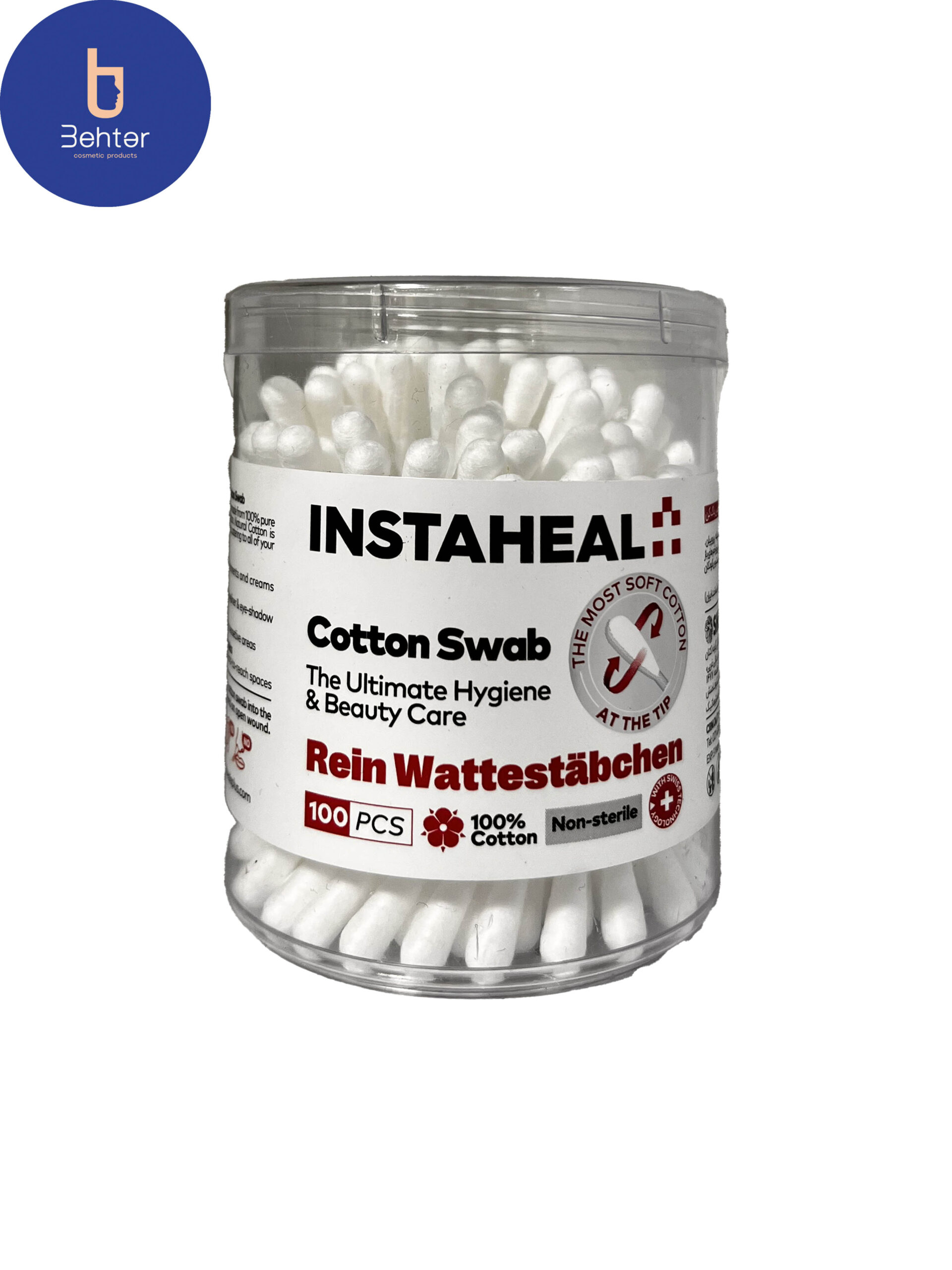گوش پاکن اینستاهیل بسته بندی 100 عددی Instaheal fine cotton swabs ,Pack of 100