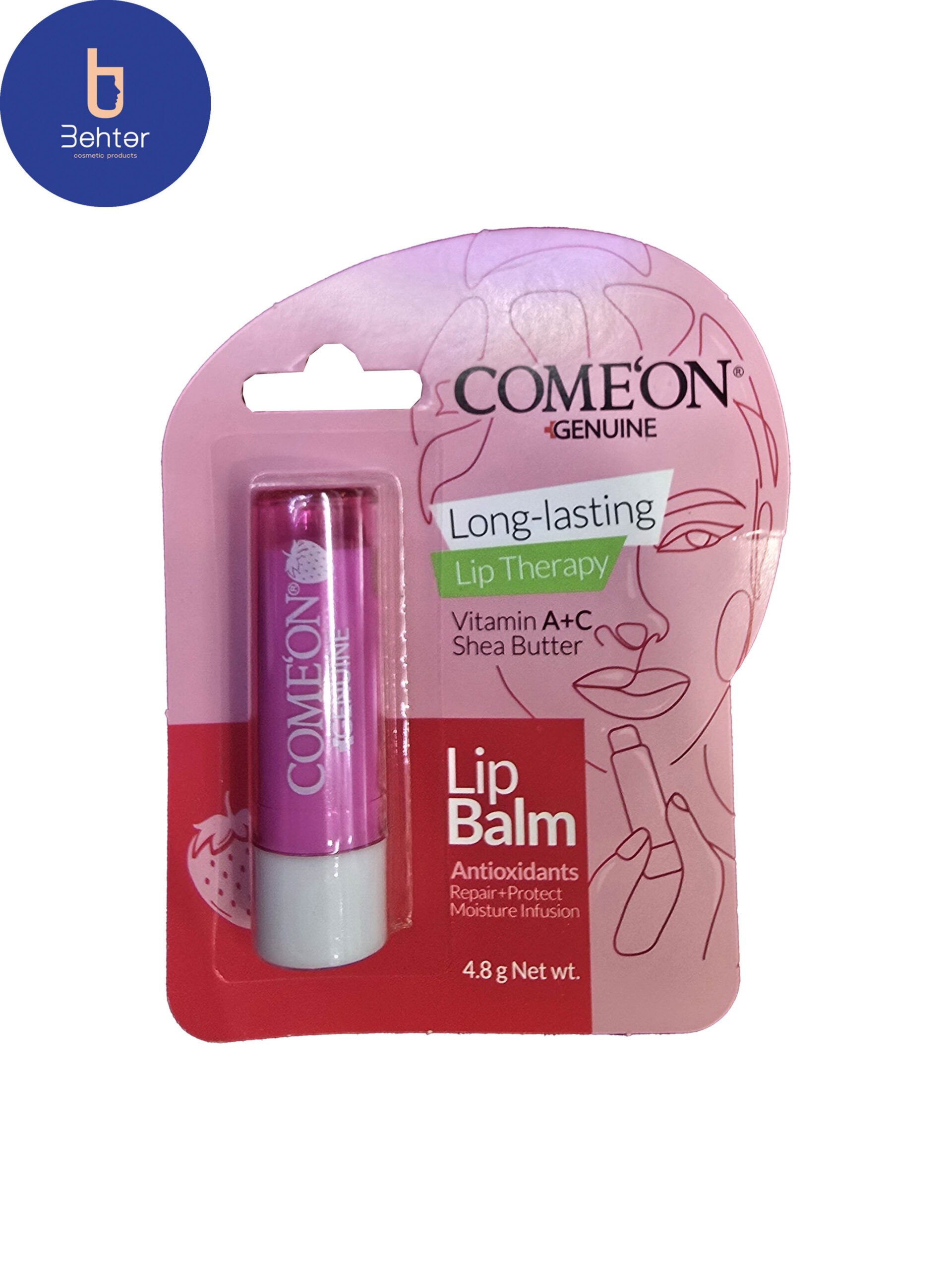 بالم لب صورتی کامان حاوی عصاره توت فرنگی Comeon Pink Lip Balm with Strawberry Extract