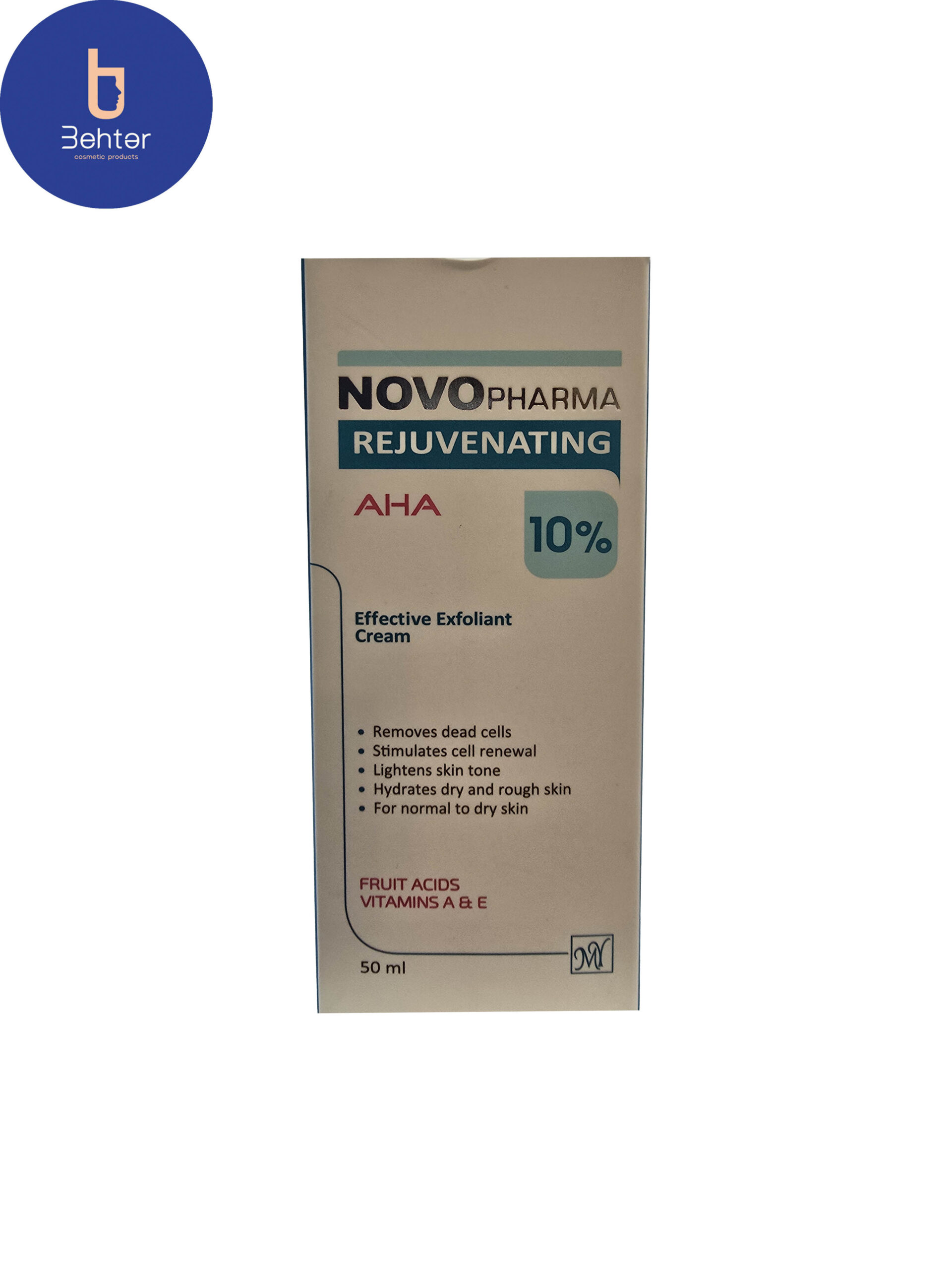کرم لایه بردار جوان کننده نووفارما ( AHA 10 ) 50میل Novo  pharma Rejuvenating Peeling Cream (AHA 10) 50 ml