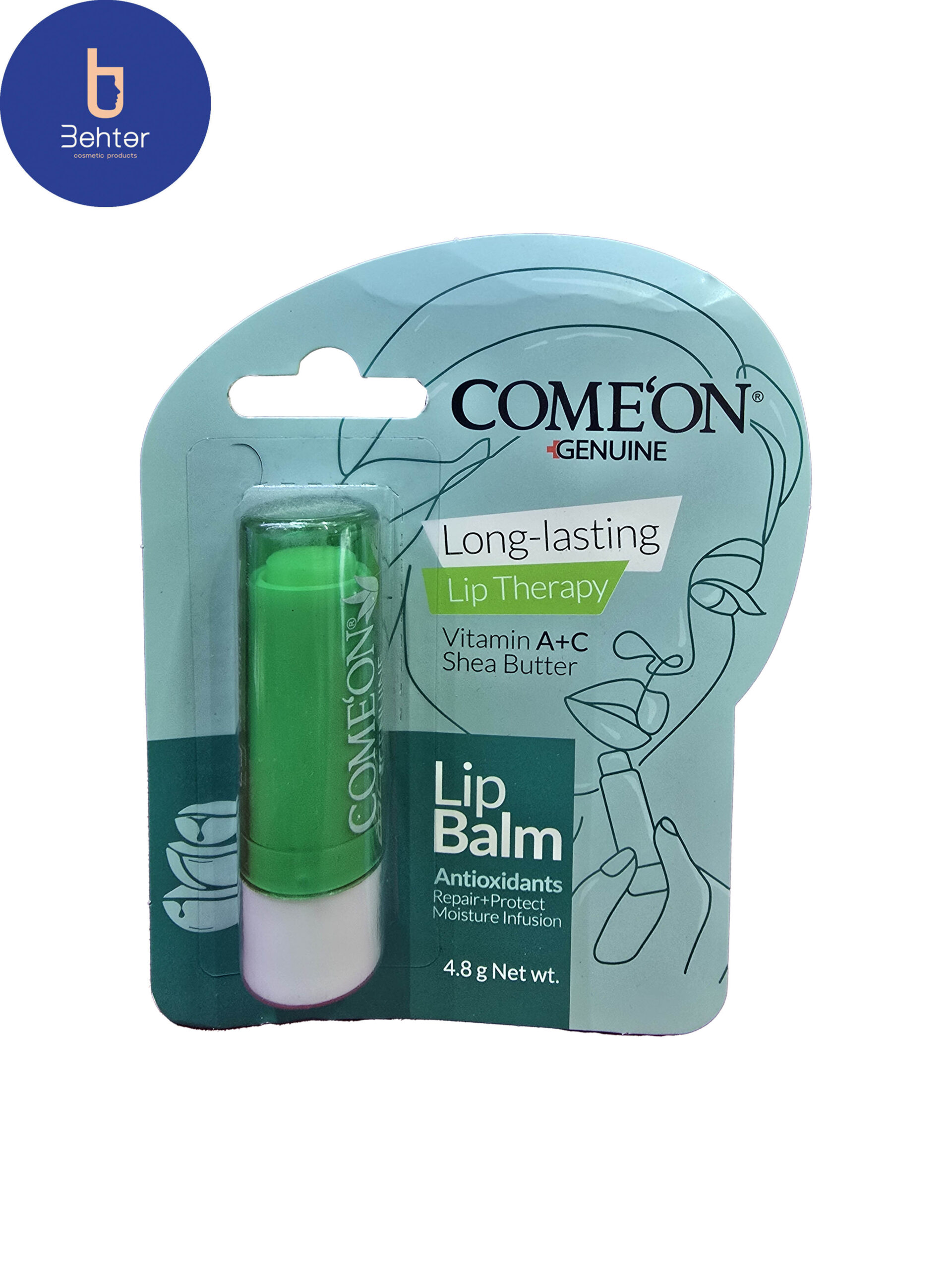 بالم لب سبز کامان حاوی عصاره الوورا Comeon Green Lip Balm with Aloe Vera Extract