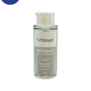 محلول پاک کننده آرایش ویتالیر مدل Whitevit مناسب پوست های کدر و مستعد لک 250 میل Vitalayer Whitevit makeup remover solution suitable for dull and blemish-prone skin, 250 ml