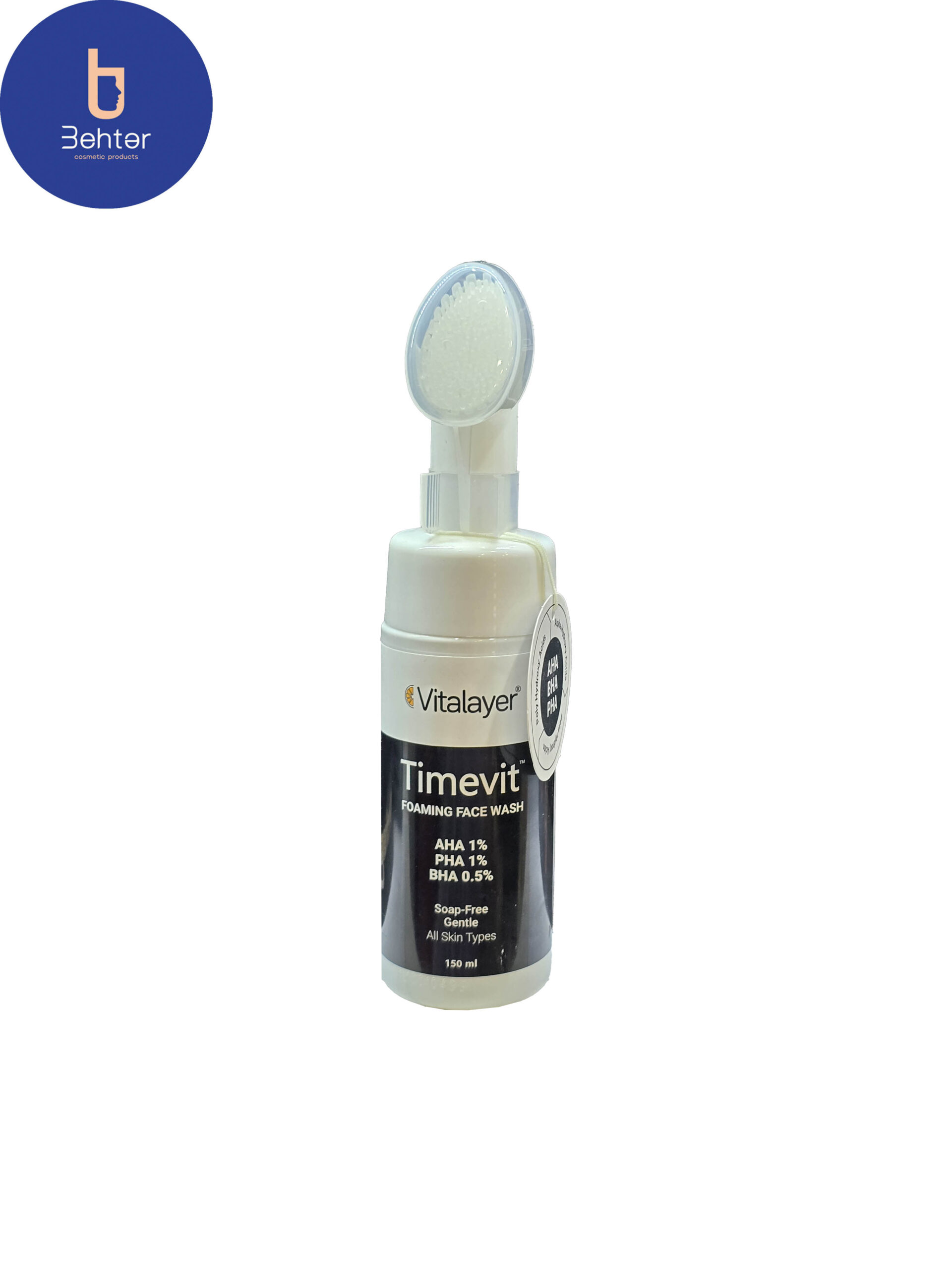 فوم شستشوی صورت ویتالیر مدل Timevit مناسب انواع پوست حجم150میل Vitalayer facial cleansing foam, Timevit model, suitable for all skin types, volume 150 ml