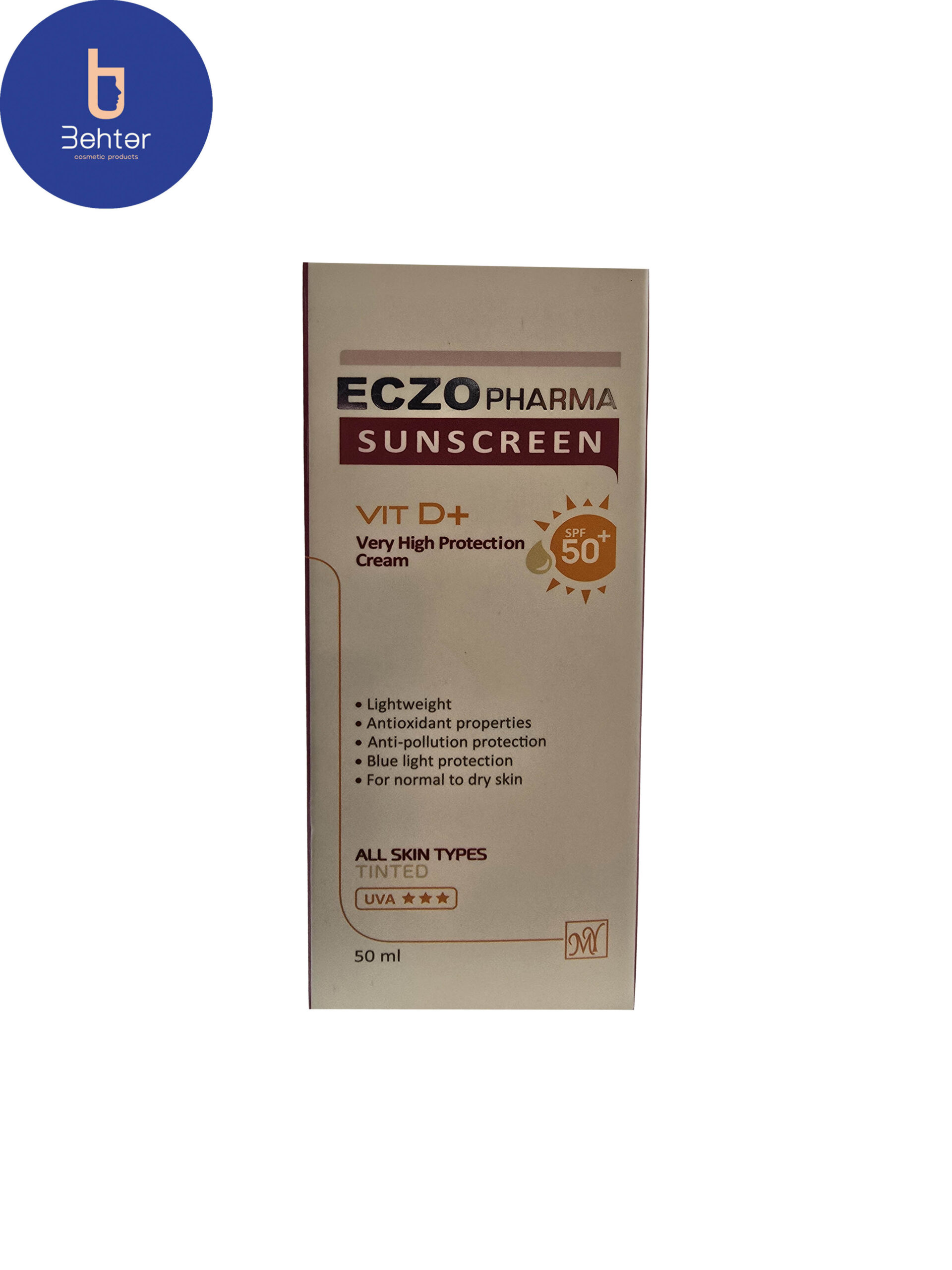 ضد آفتاب اگزوفارما مناسب انواع پوست SPF50 (رنگی) ۵۰ میل Eczo pharma sunscreen suitable for all skin types SPF50 (tinted) 50 ml