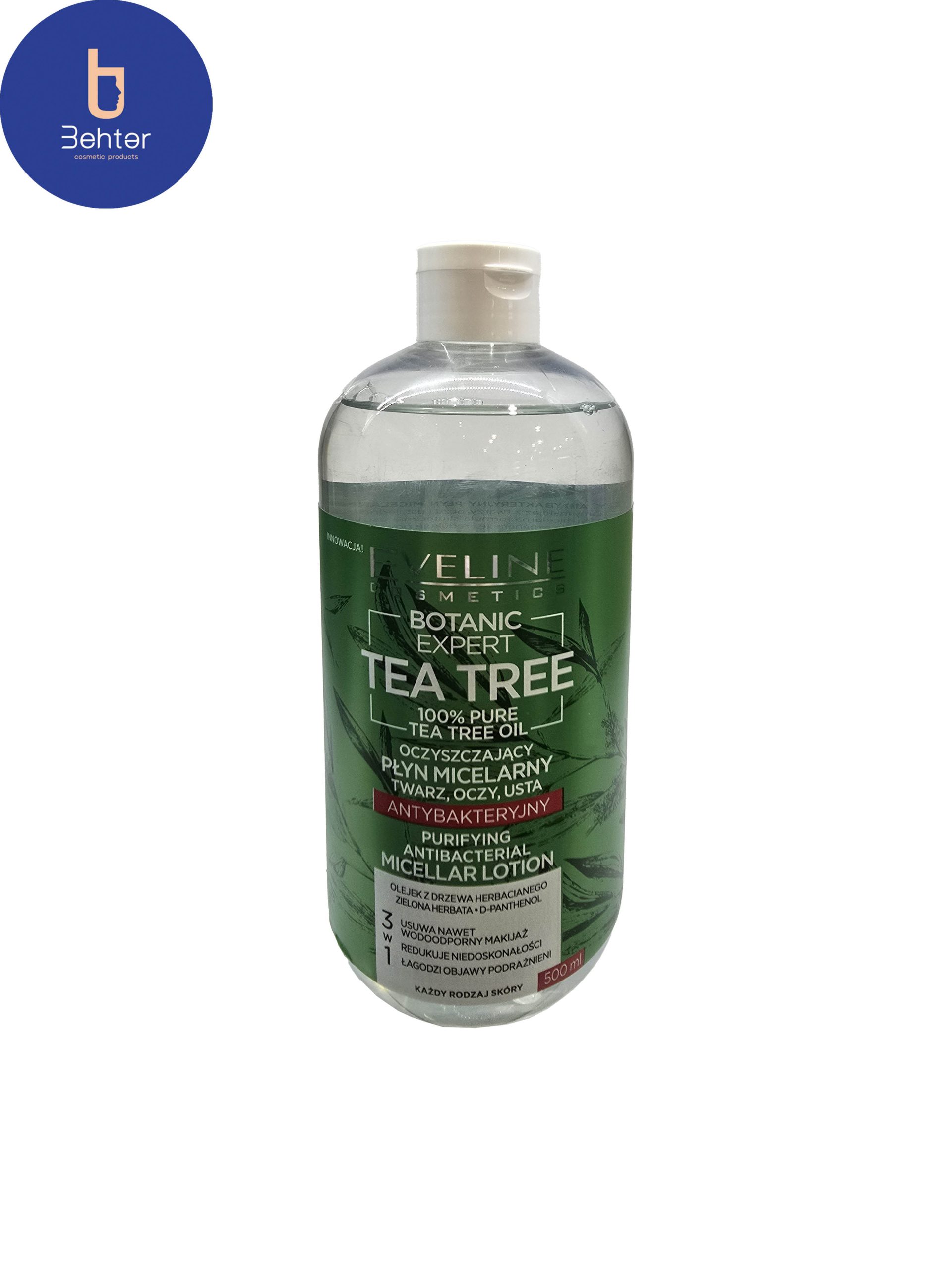 میسلار واتر لایه بردار درخت چای اولاین 500میل Eveline Tea Tree Exfoliating Micellar Water 500 ml