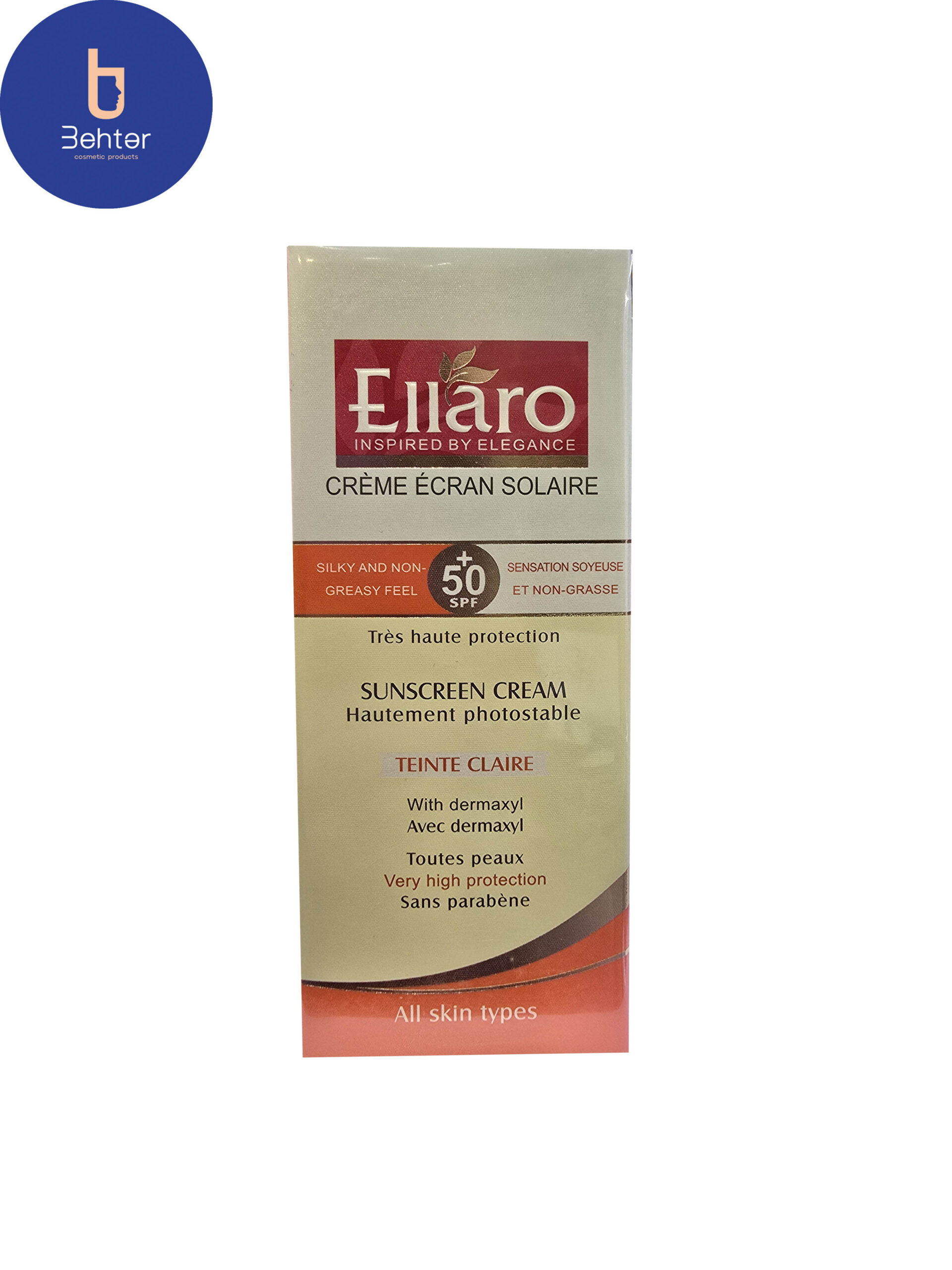 کرم ضد آفتاب مناسب انواع پوست SPF 50 الارو (بژ طبیعی) 50میل Ellaro Sunscreen suitable for all skin types, SPF 50 (natural beige) 50ml