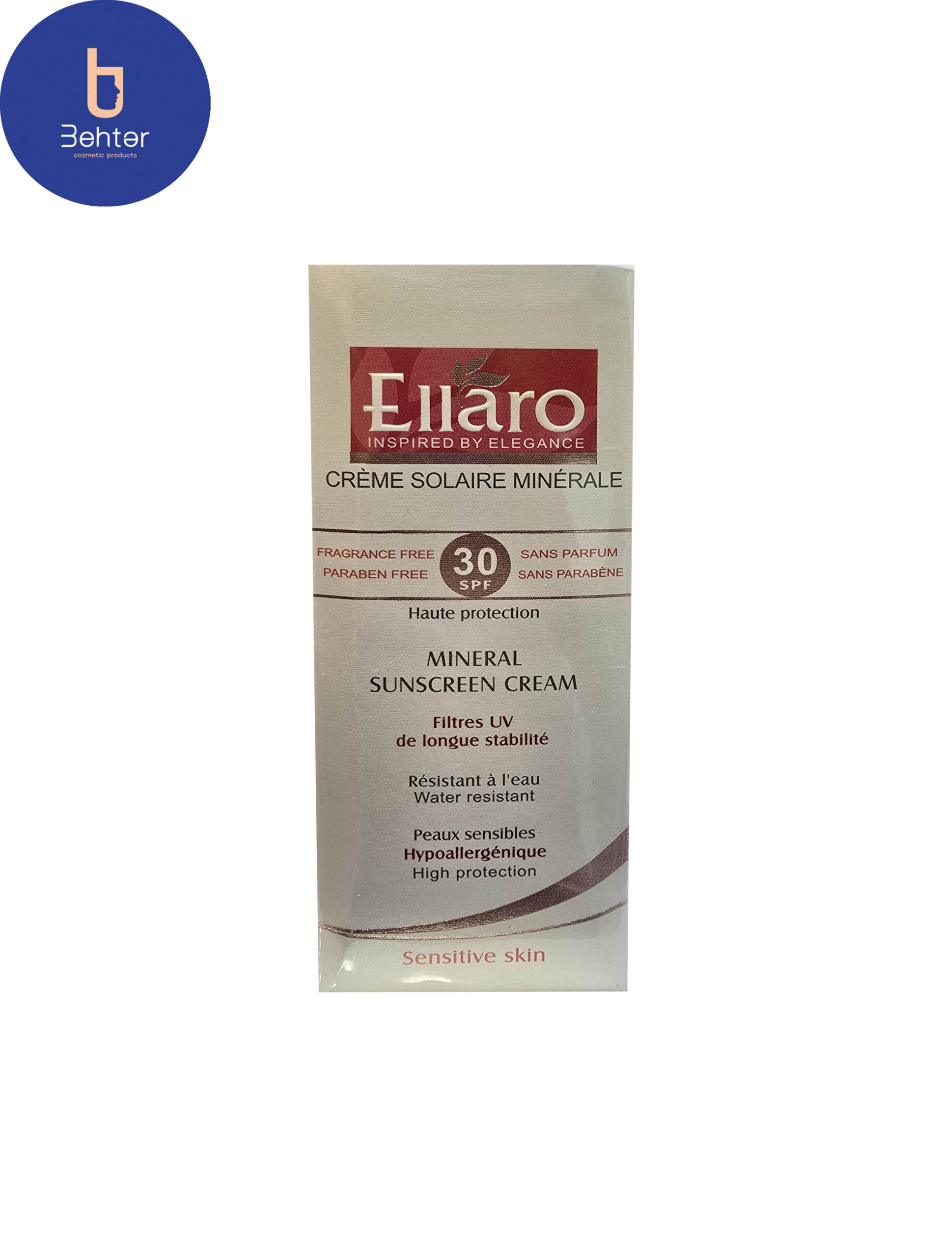 کرم ضد آفتاب مینرال مناسب پوست های حساس SPF 30 الارو 50میل Ellaro Mineral sunscreen for sensitive skin SPF 30, 50ml