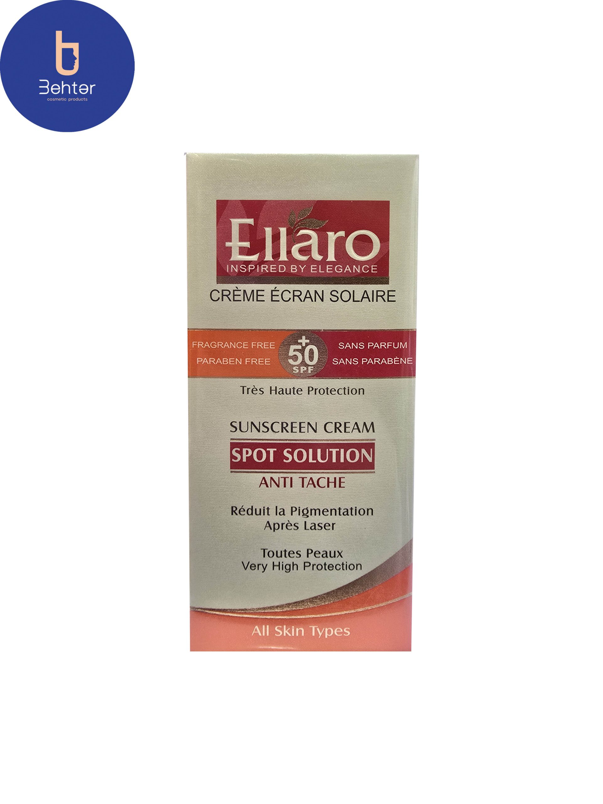 کرم ضد آفتاب مناسب پوست های لک دار SPF 50 الارو 40میل Ellaro Sunscreen for Blemished Skin SPF 50 40ml