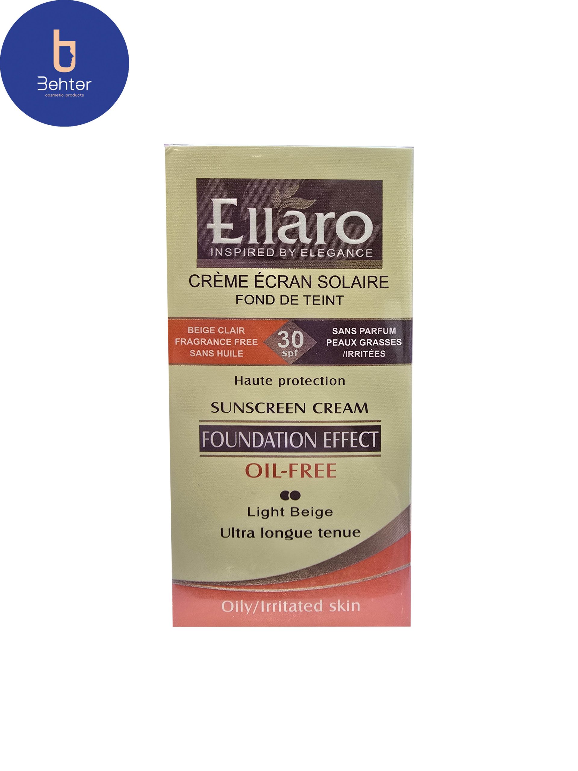 کرم ضد آفتاب کرم پودری فاقد چربی SPF 30 الارو (بژ روشن) 40میل Ellaro sunscreen, powder cream, SPF 30 (Light Beige) 40ml